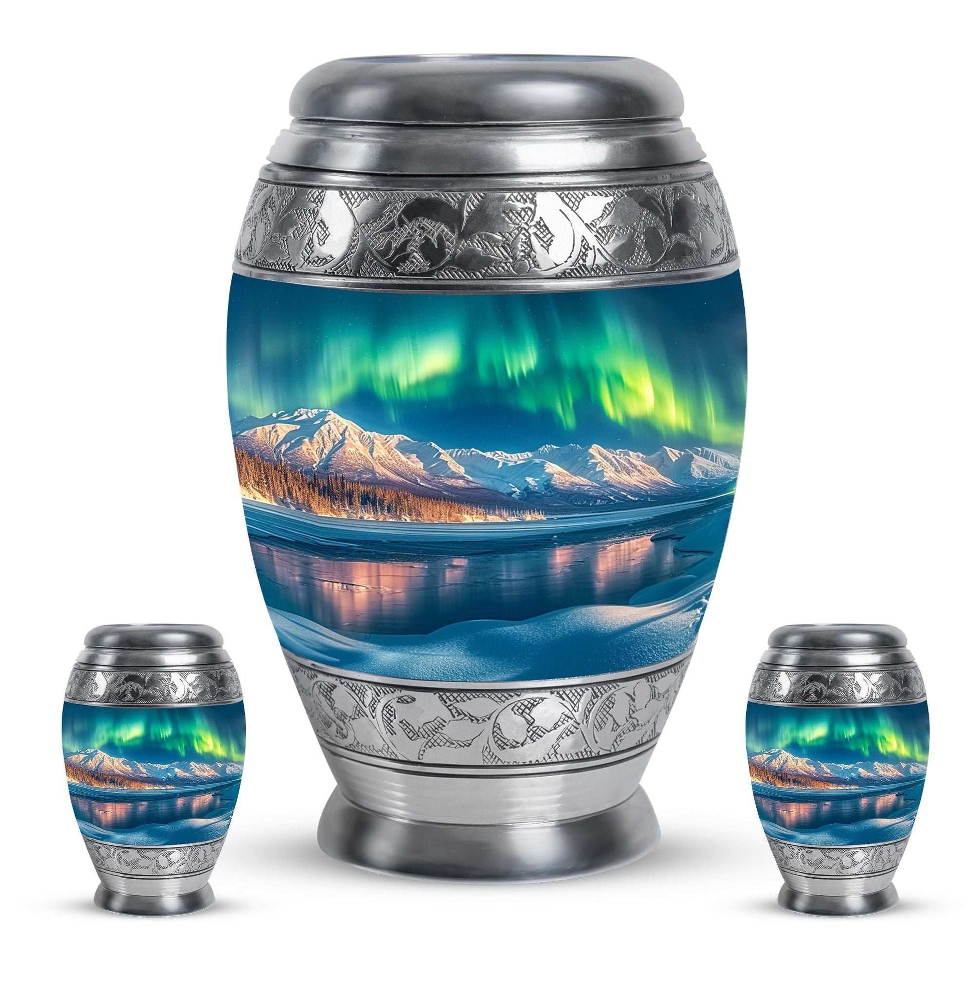 Aurora Borealis Theme Large Urn With 2 Keepsake Urn