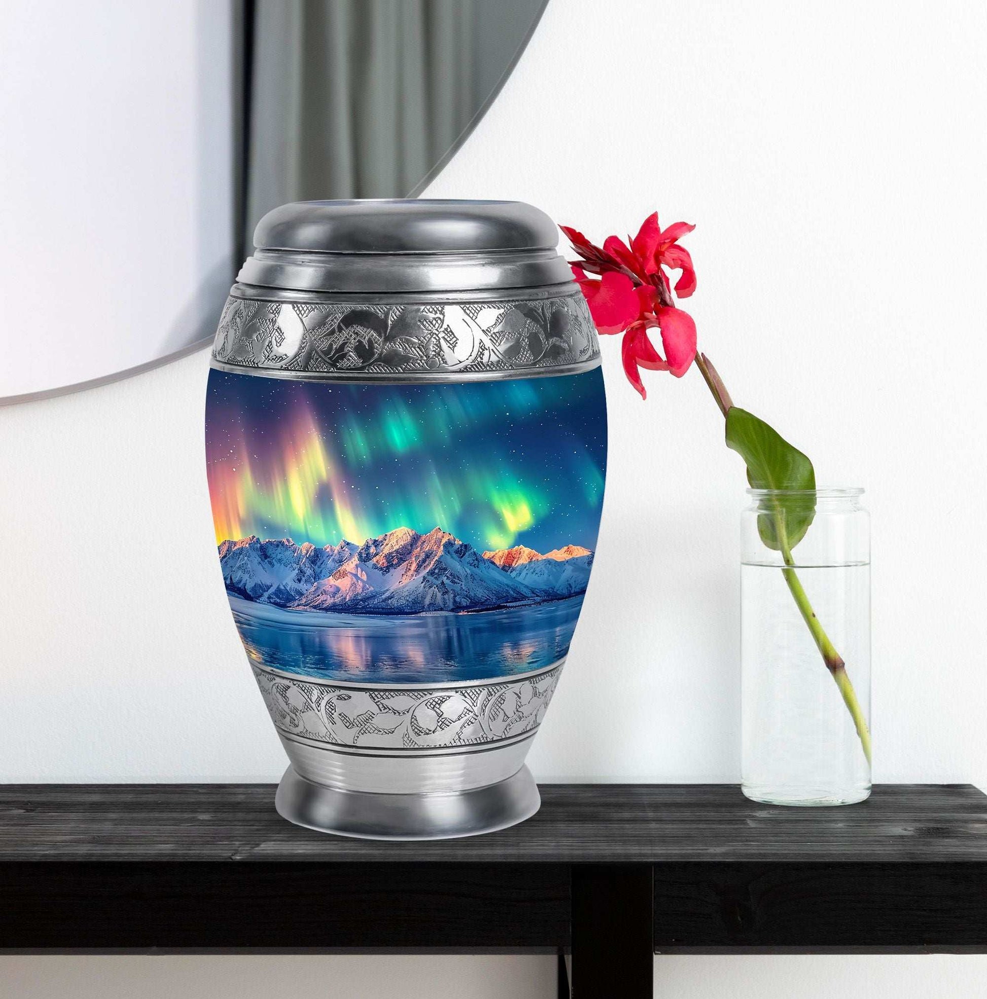 Aurora Borealis Theme Large Urn With 1 Keepsake Urn