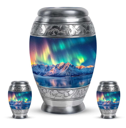 Aurora Borealis Theme Large Urn With 2 Keepsake Urn