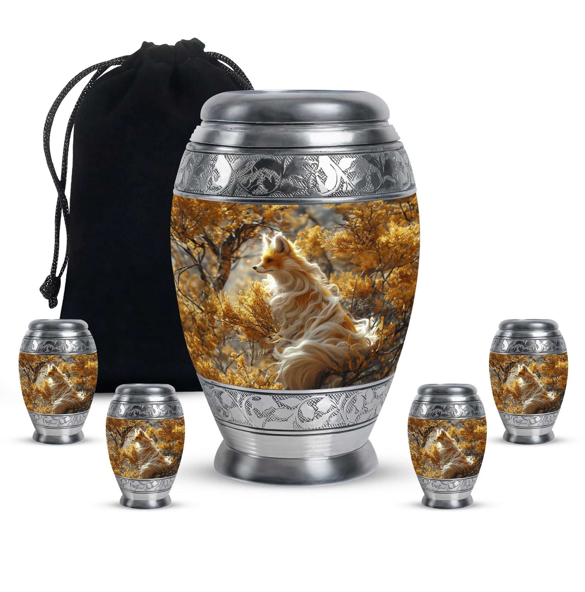 Fox Theme Large Urn With 4 Keepsake Urn