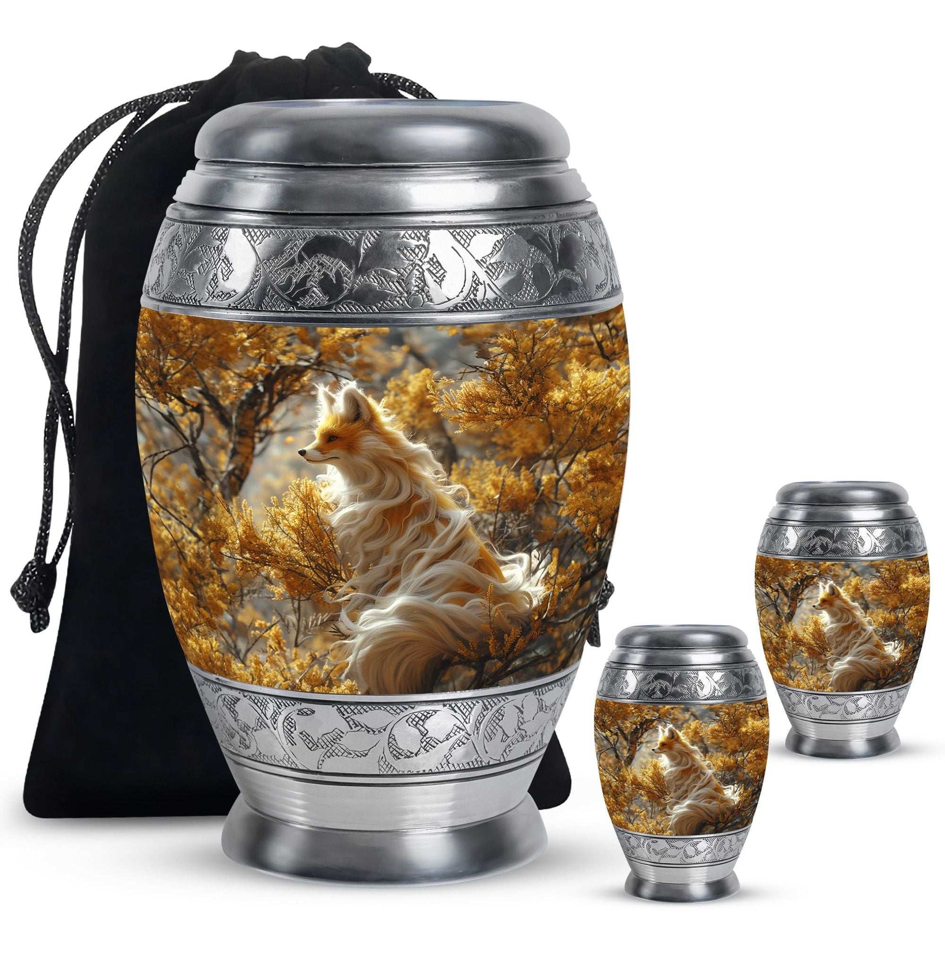 Fox Theme Large Urn With 2 Keepsake Urn