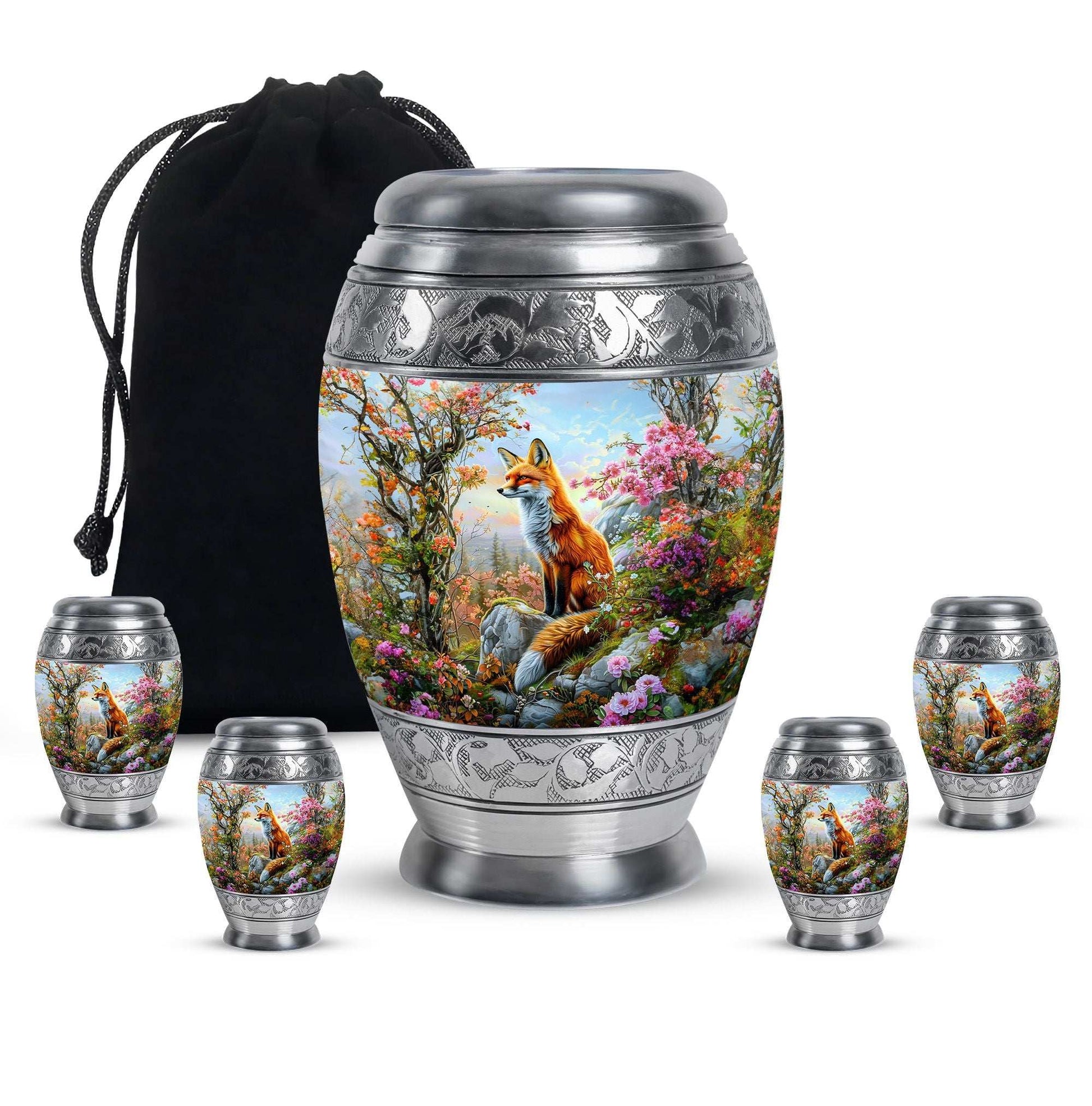 Fox Theme Large Urn With 4 Keepsake Urn
