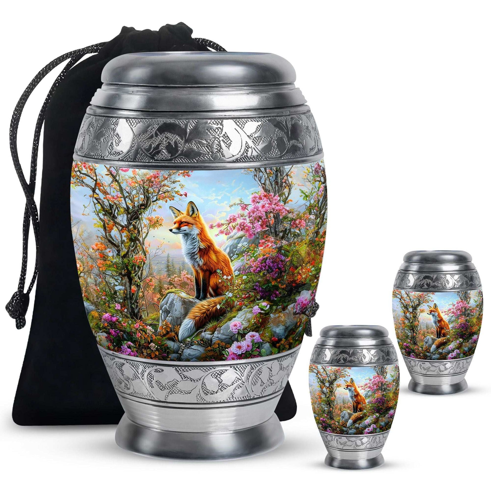 Fox Theme Large Urn With 2 Keepsake Urn