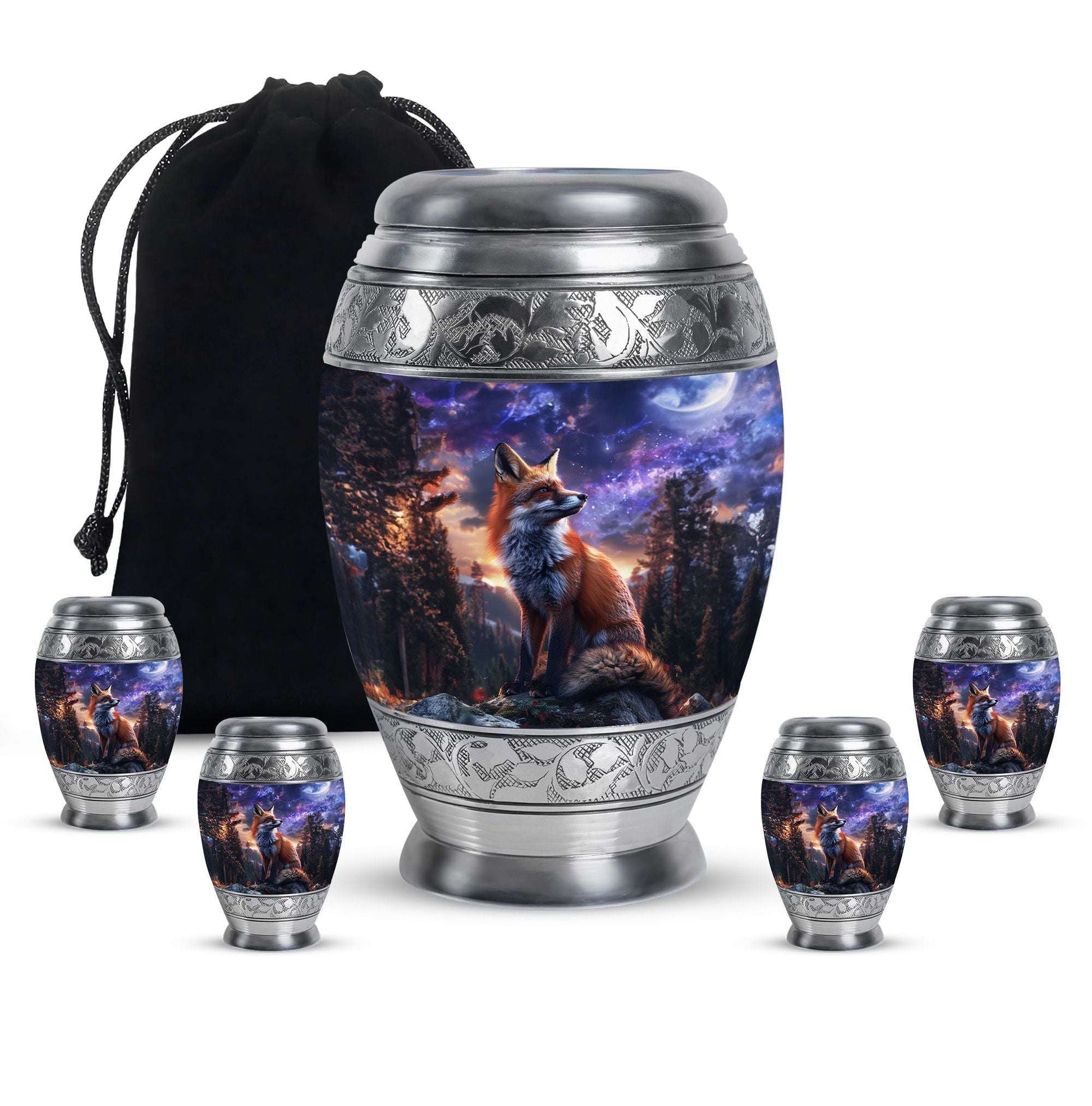 Fox Theme Large Urn With 4 Keepsake Urn