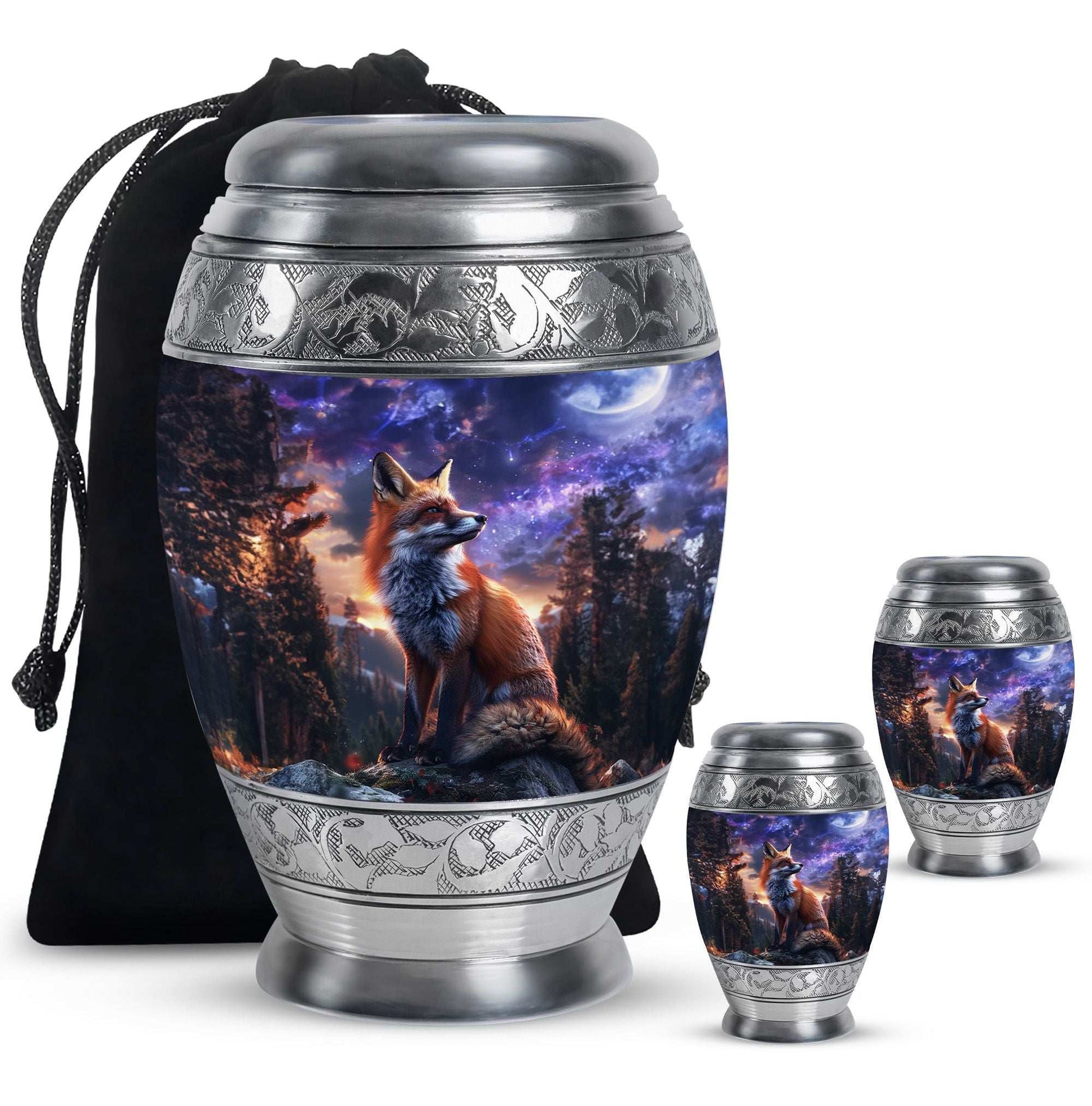 Fox Theme Large Urn With 2 Keepsake Urn
