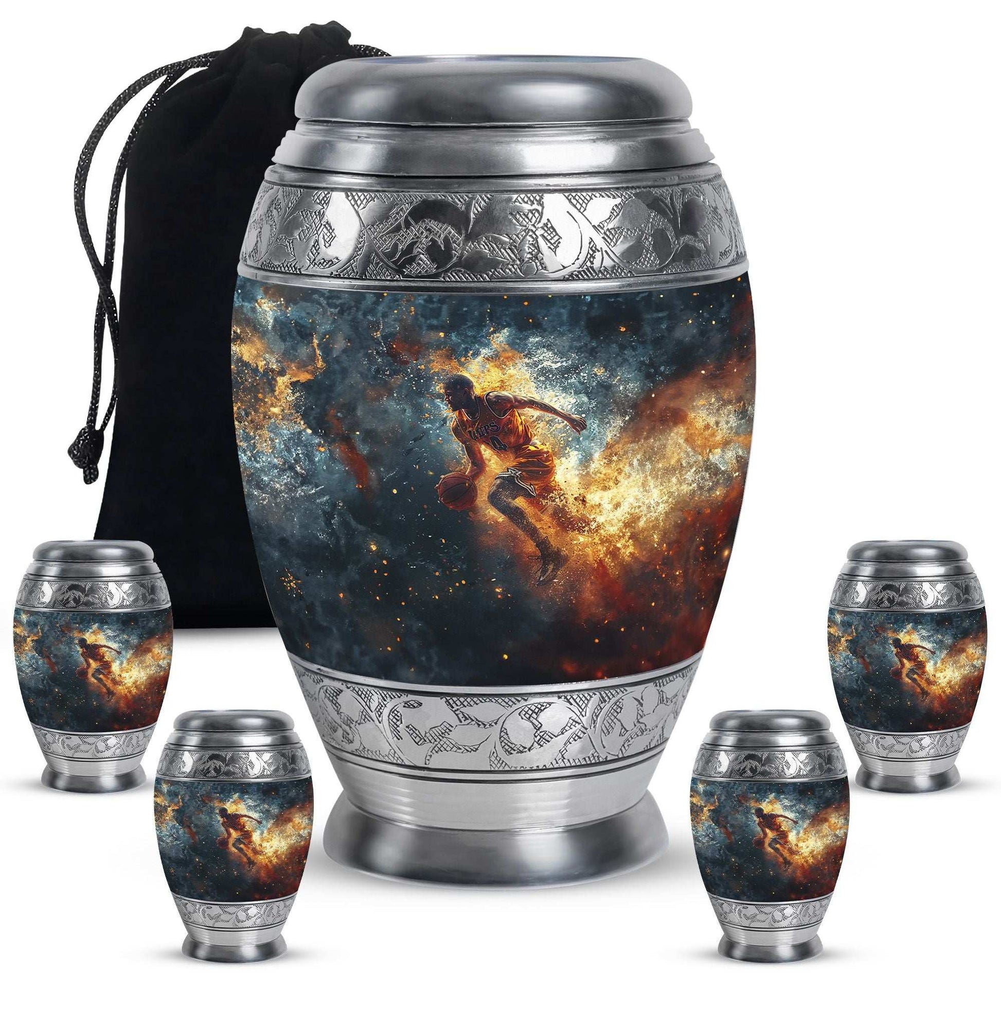 Basketball Theme Large Urn With 4 Keepsake Urn