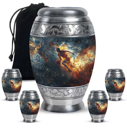 Basketball Theme Large Urn With 4 Keepsake Urn