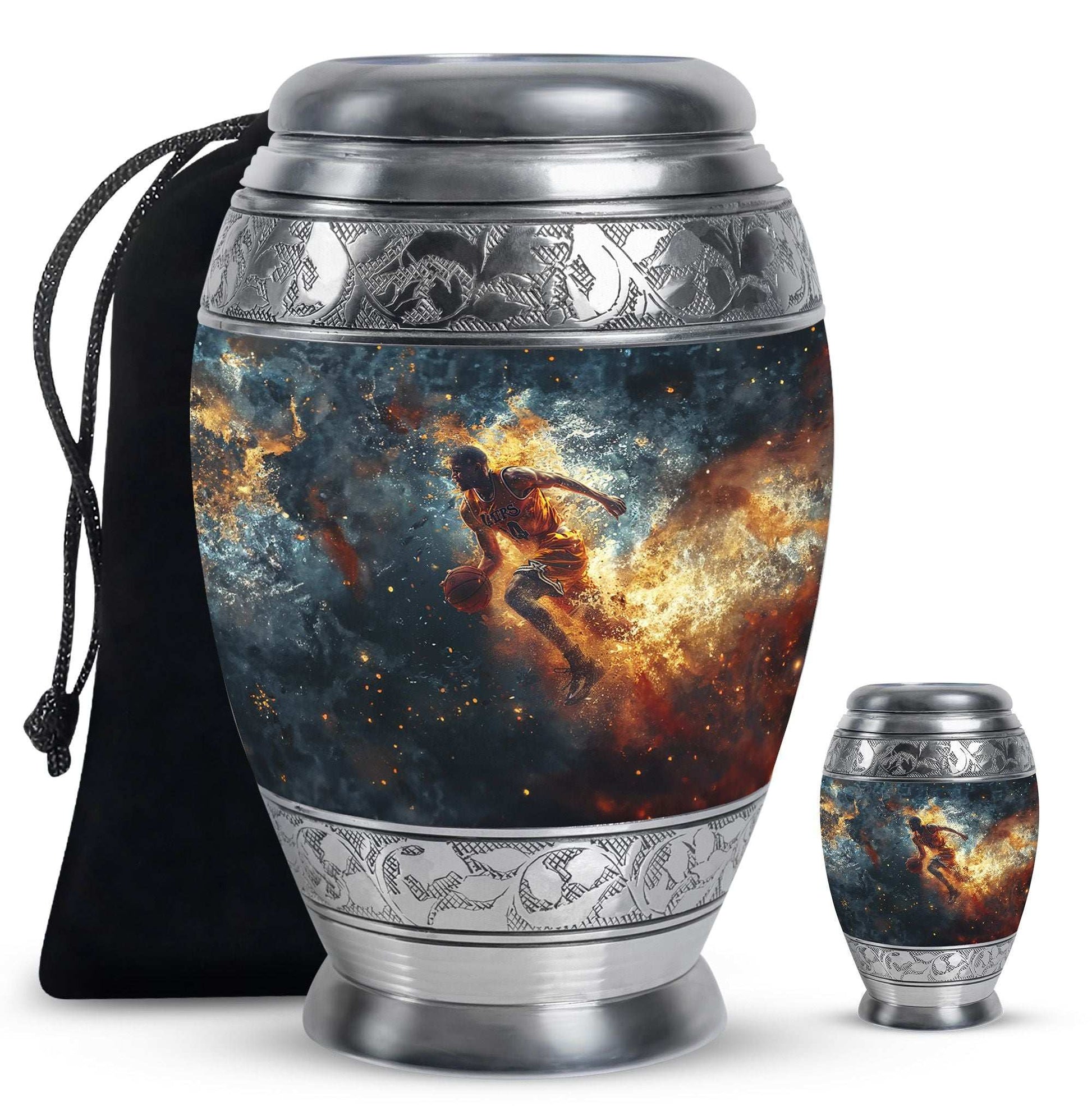 Basketball Theme Large Urn With 1 Keepsake Urn