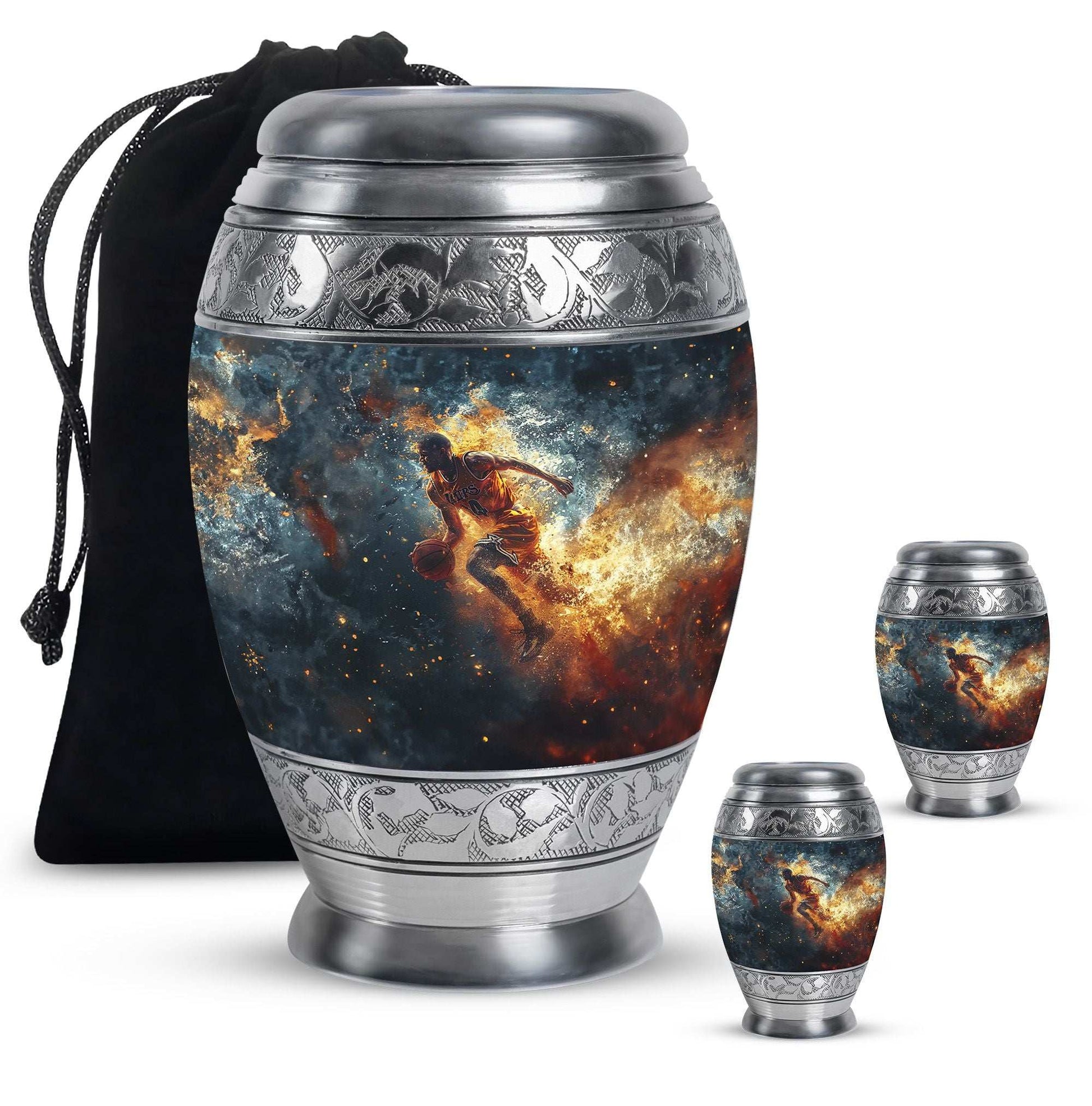 Basketball Theme Large Urn With 2 Keepsake Urn
