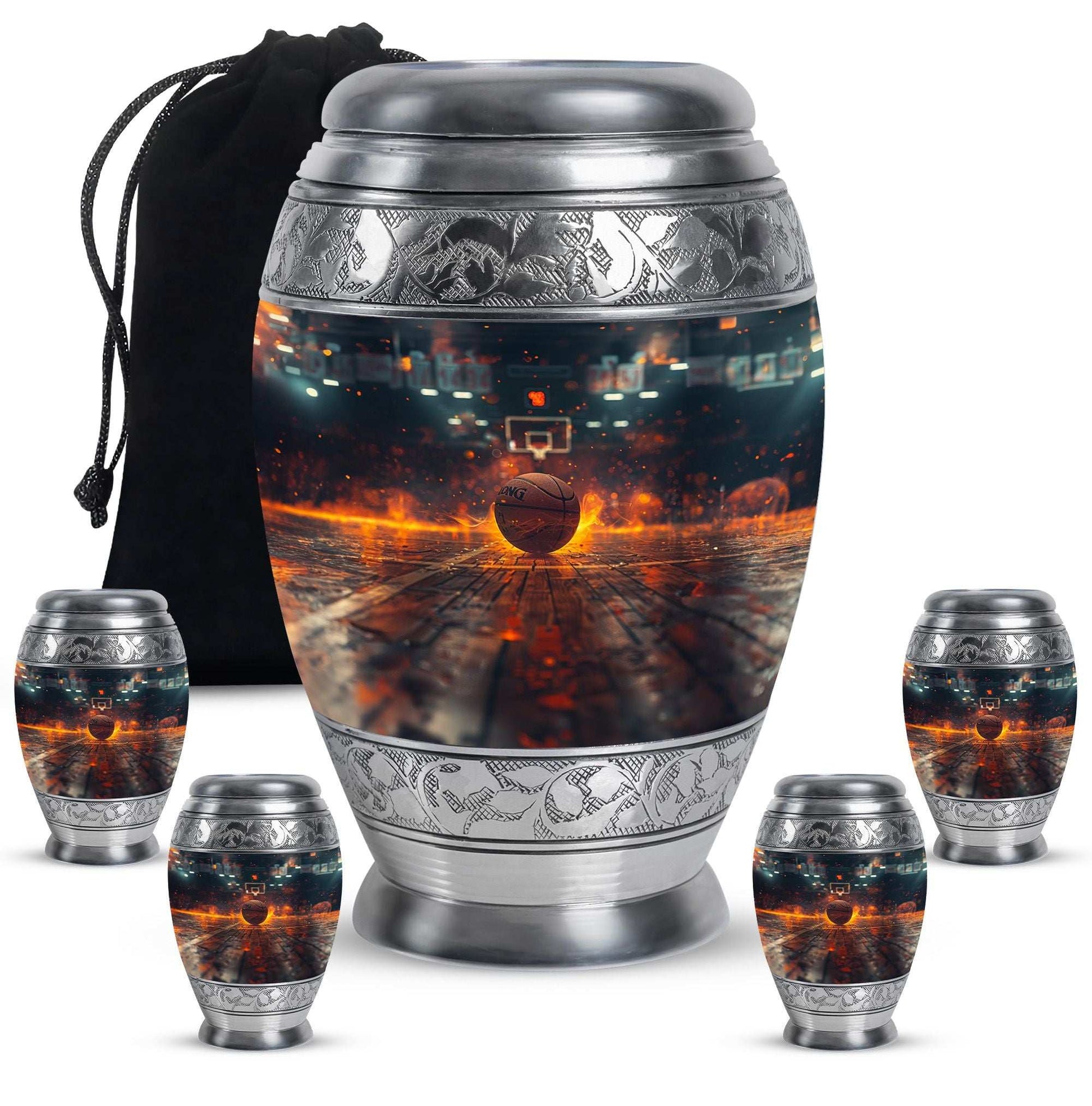 Basketball Theme Large Urn With 4 Keepsake Urn