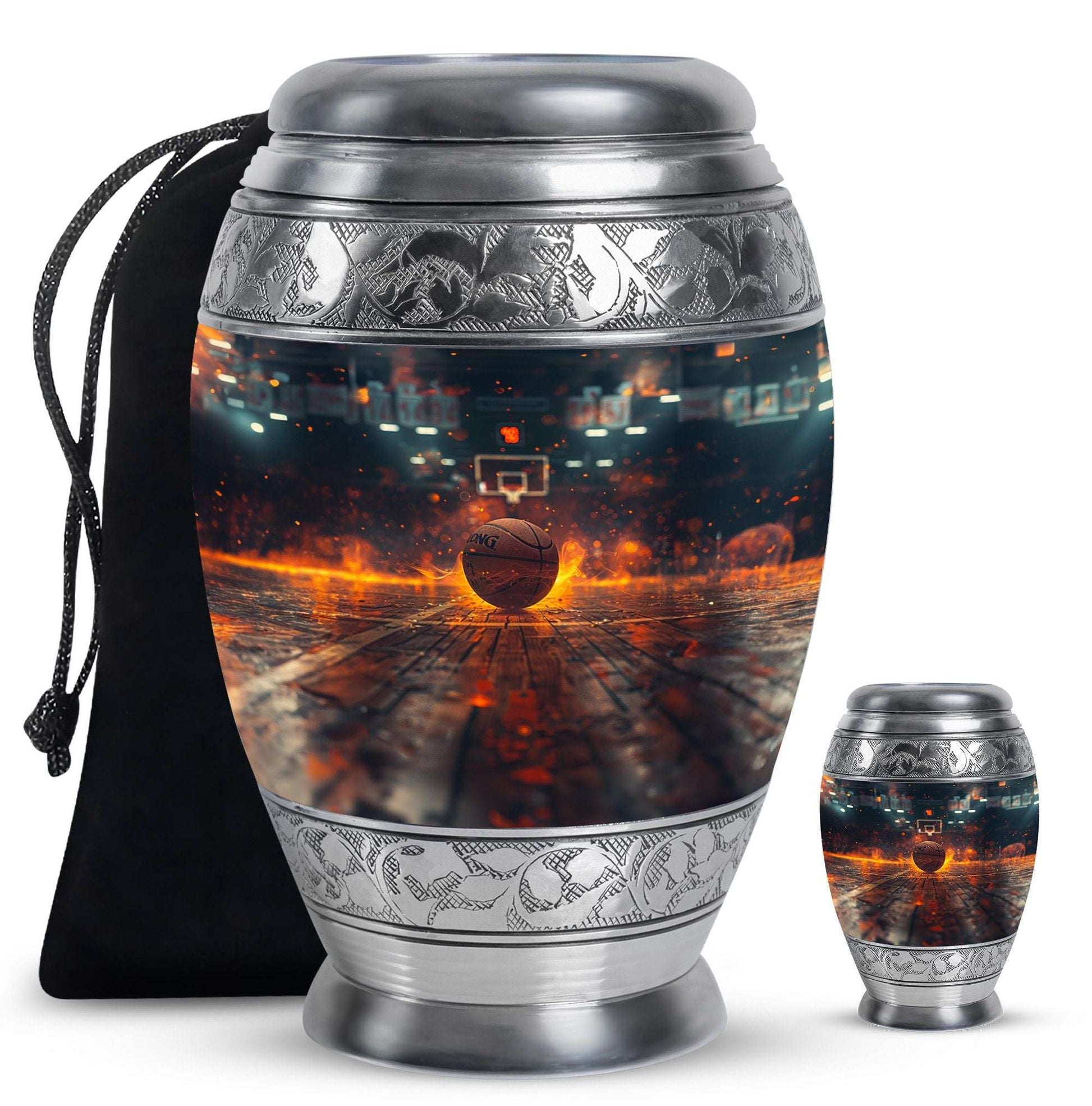 Basketball Theme Large Urn With 1 Keepsake Urn