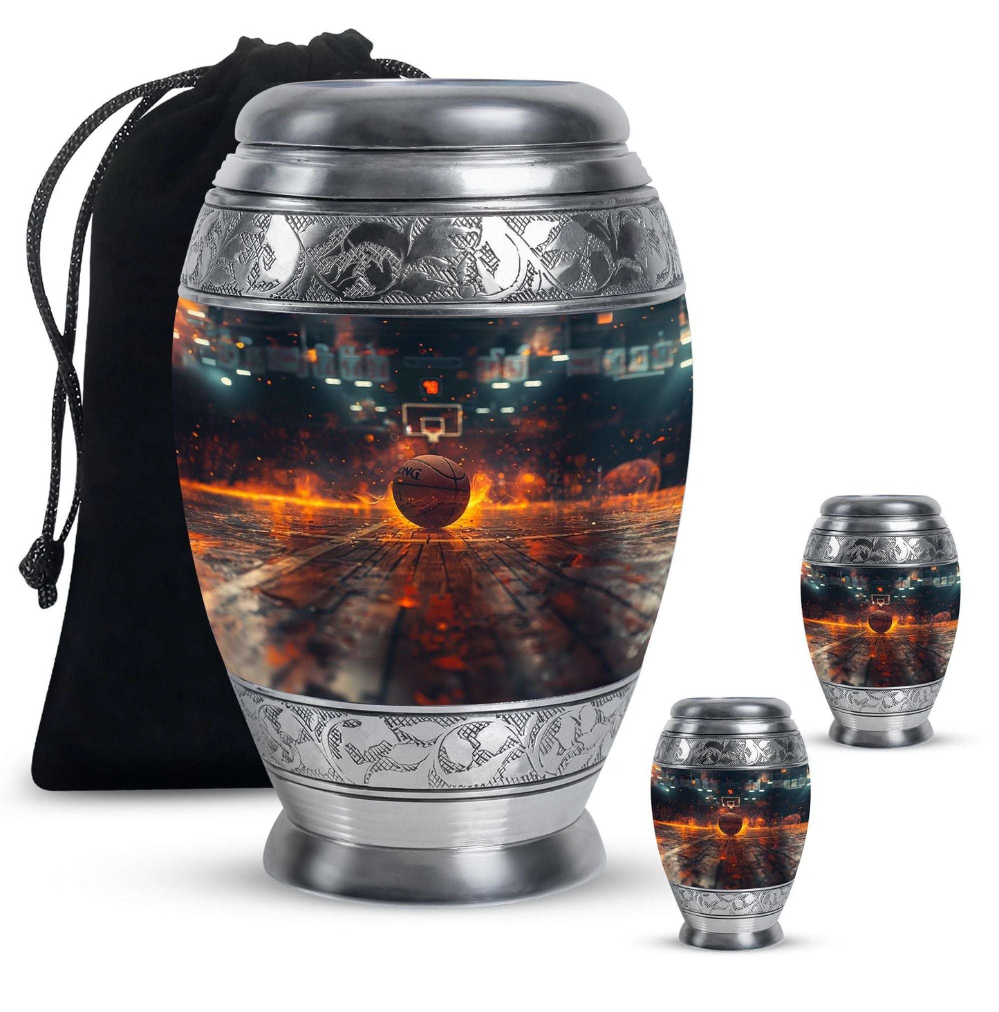 Basketball Theme Large Urn With 2 Keepsake Urn