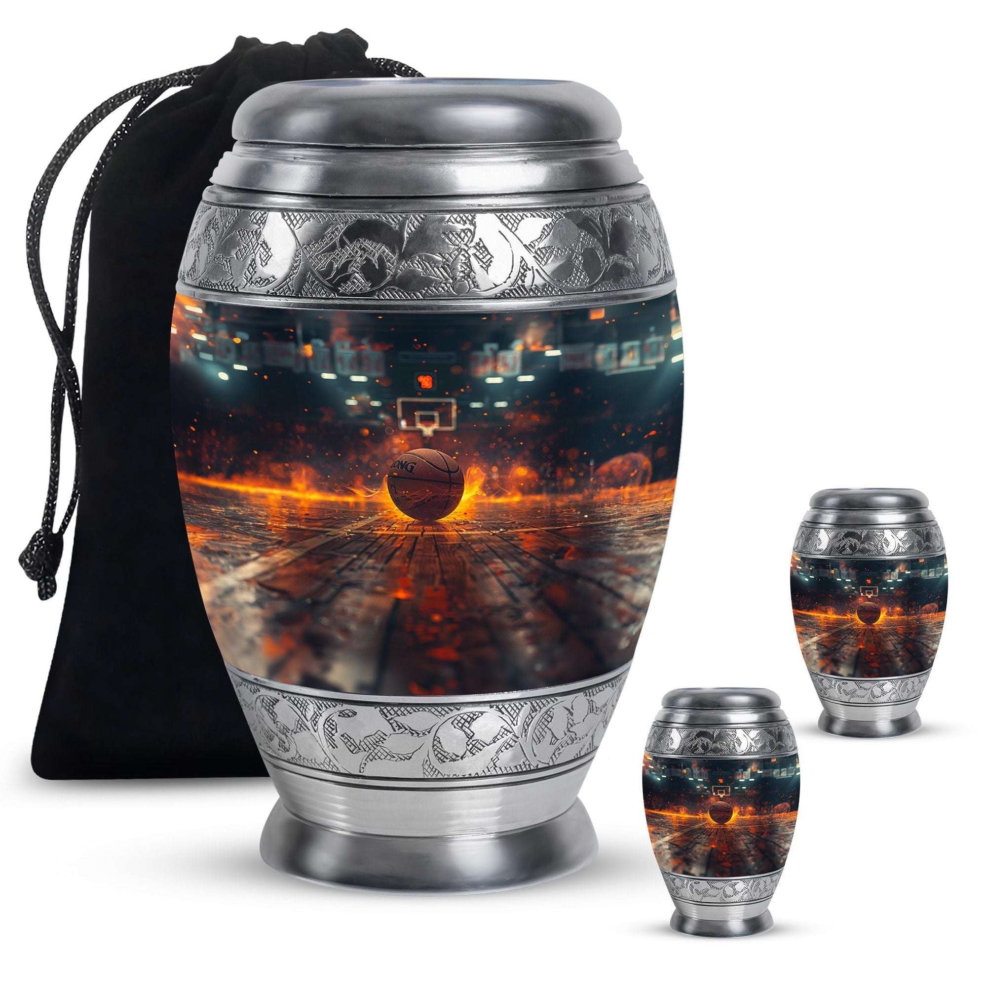 Basketball Theme Large Urn With 2 Keepsake Urn
