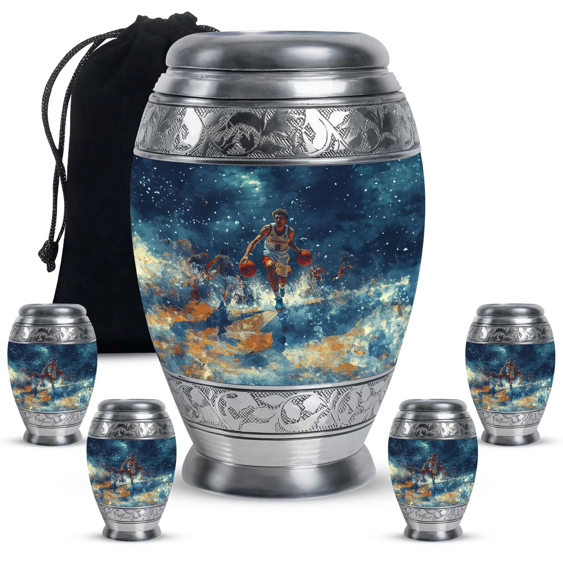 Basketball Theme Large Urn With 4 Keepsake Urn
