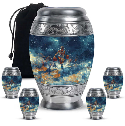 Basketball Theme Large Urn With 4 Keepsake Urn