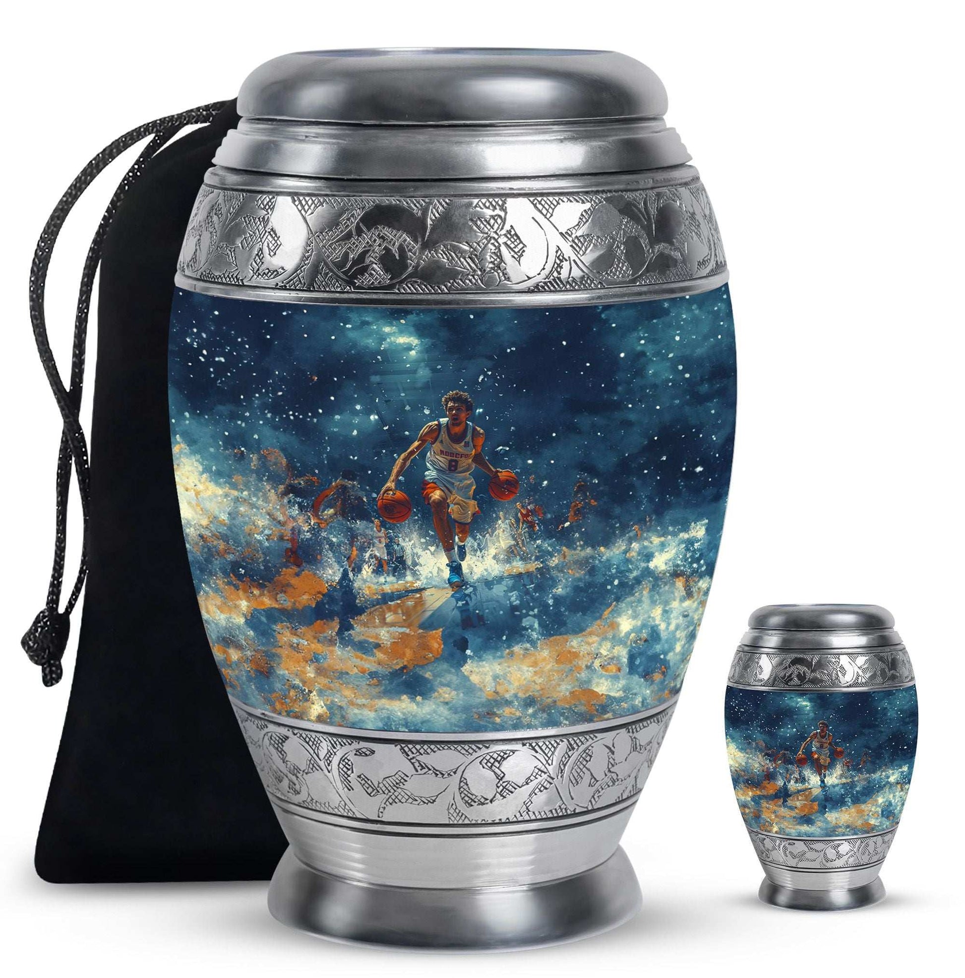 Basketball Theme Large Urn With 1 Keepsake Urn
