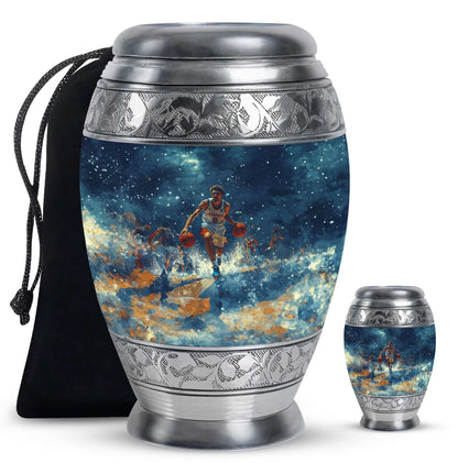 Basketball Theme Large Urn With 1 Keepsake Urn