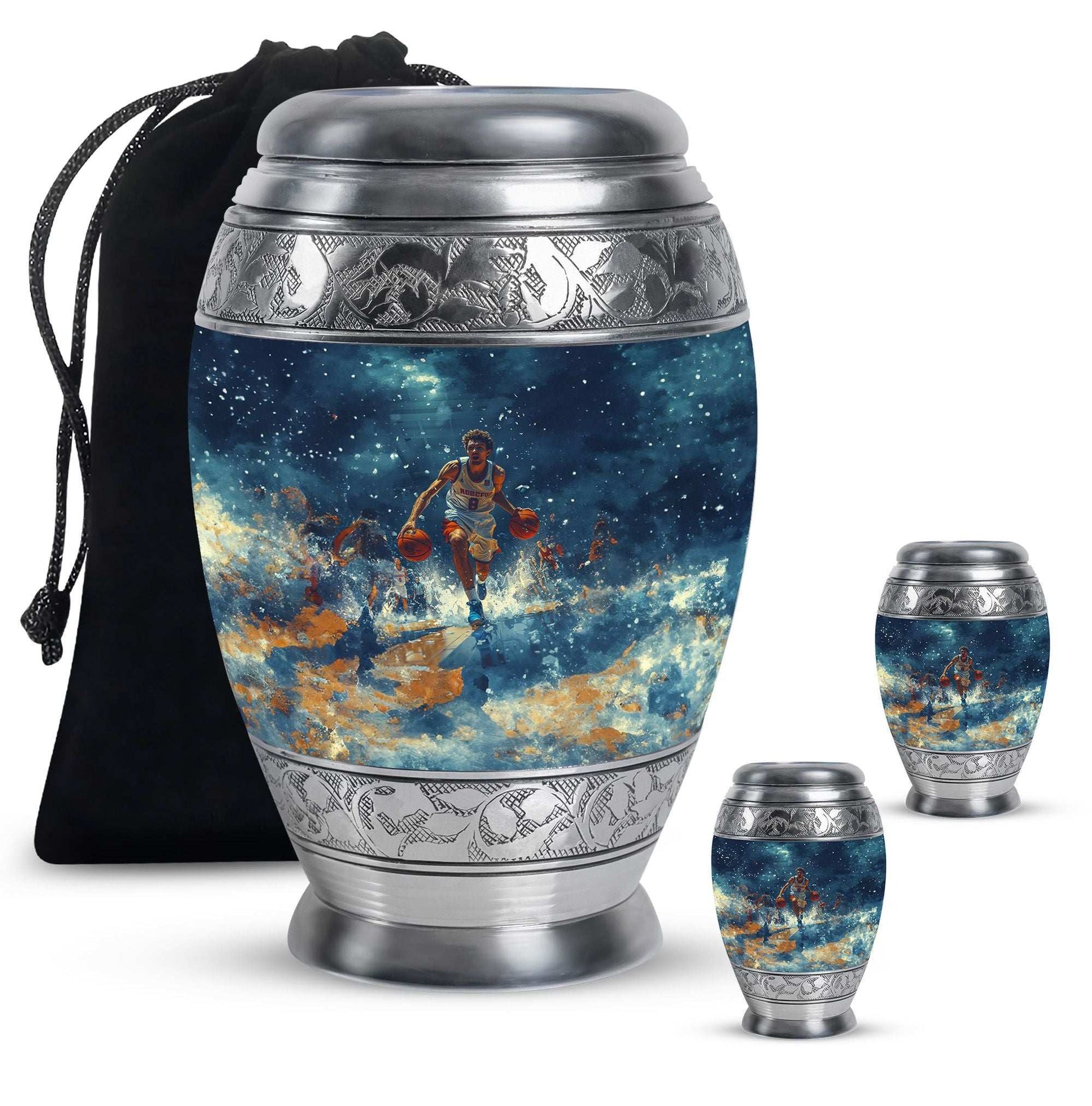 Basketball Theme Large Urn With 2 Keepsake Urn