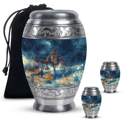 Basketball Theme Large Urn With 2 Keepsake Urn