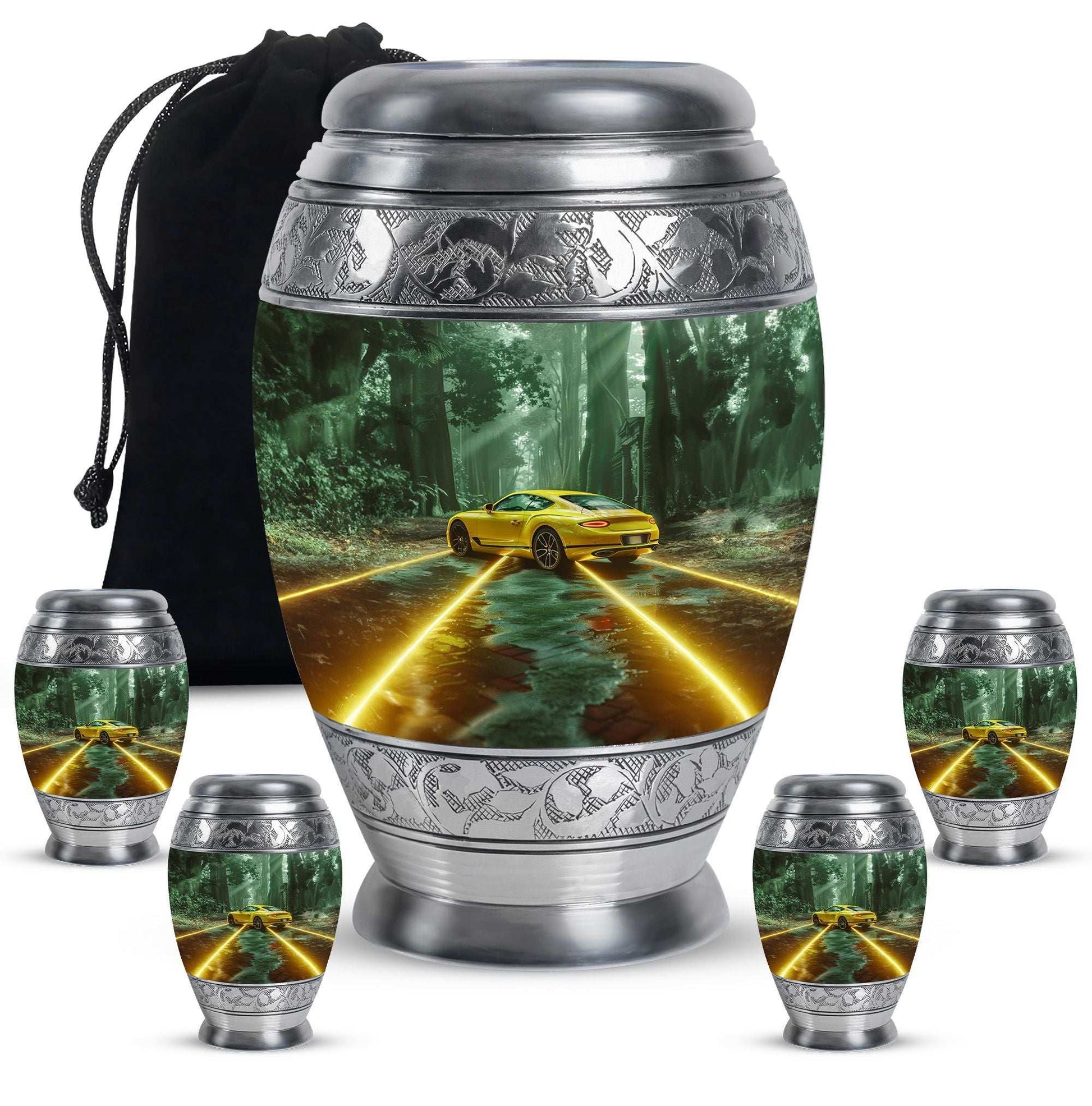 Car Theme Large Urn With 4 Keepsake Urn