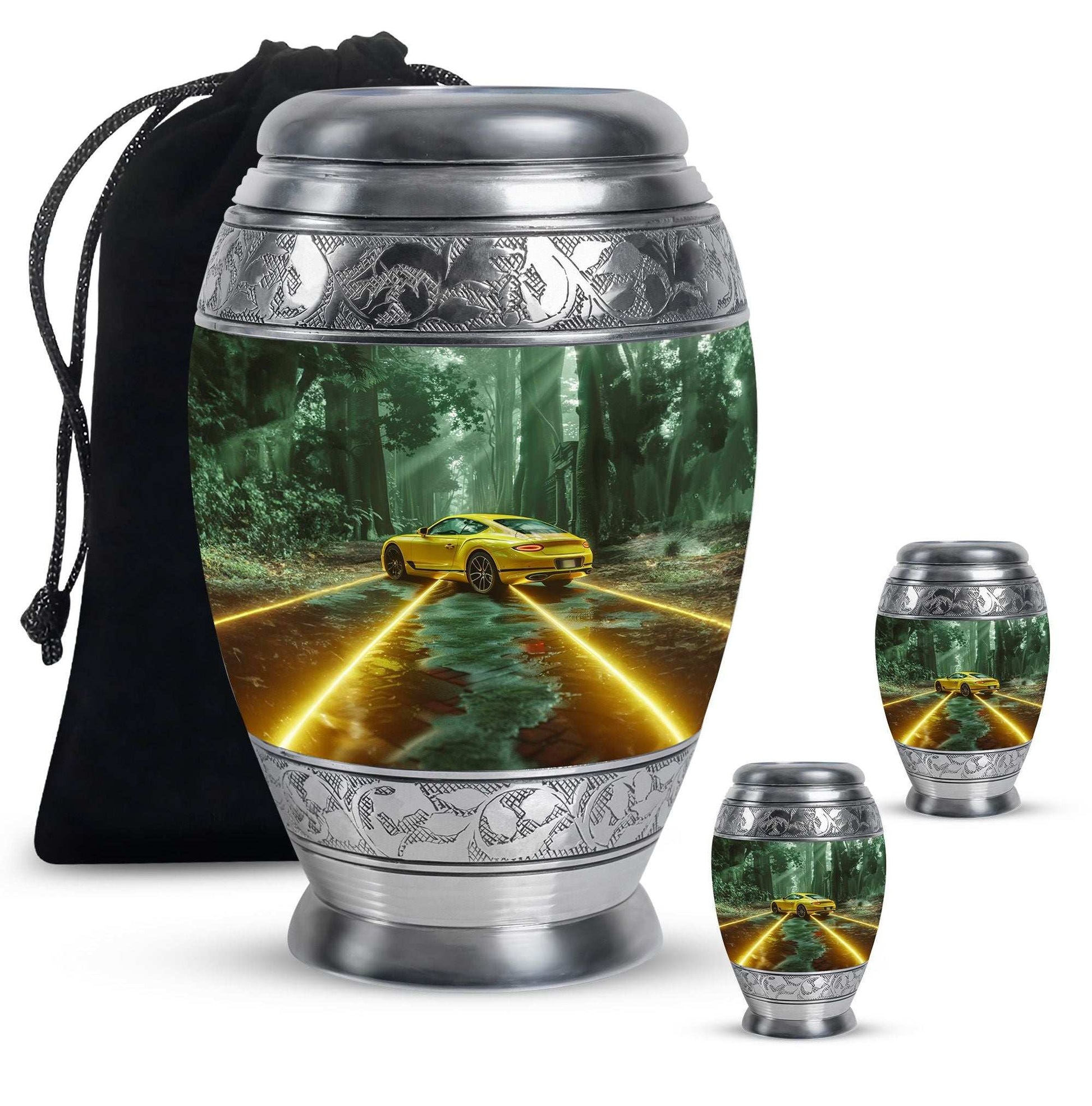 Car Theme Large Urn With 2 Keepsake Urn