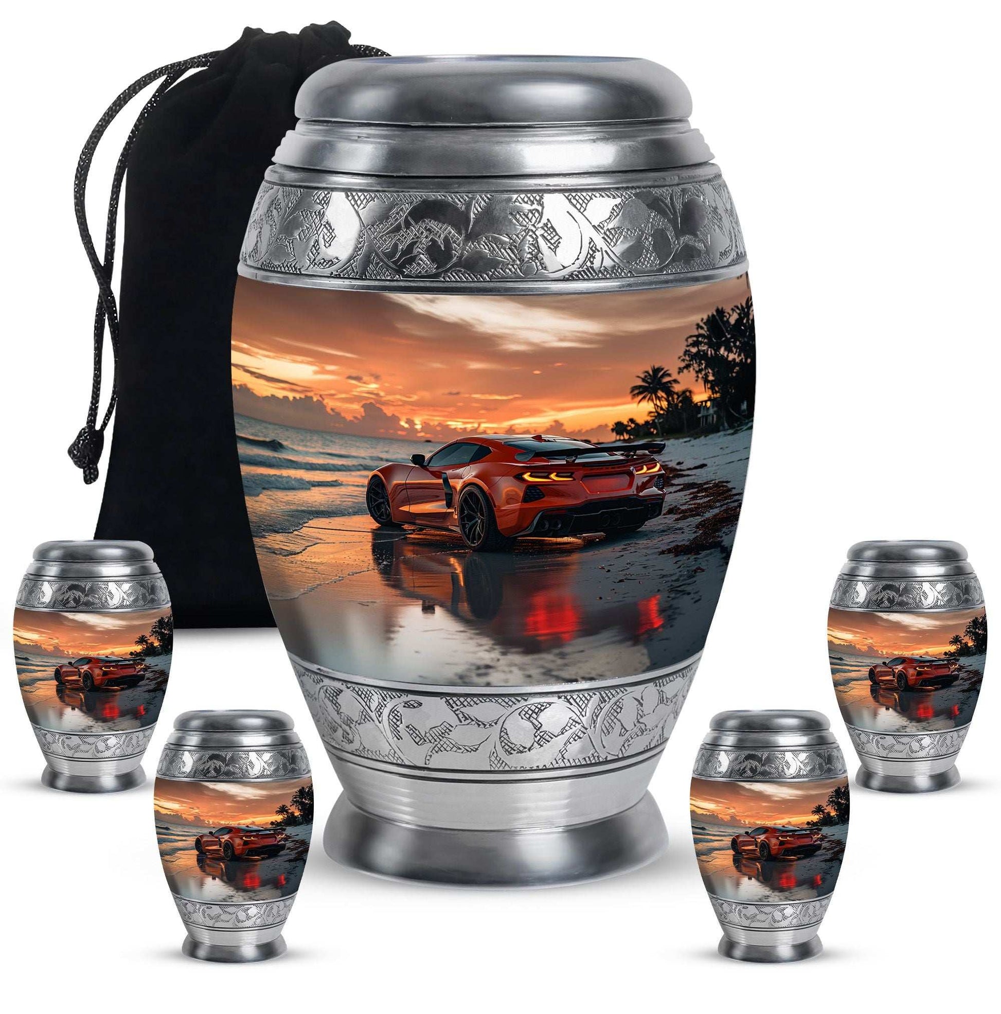 Car Theme Large Urn With 4 Keepsake Urn