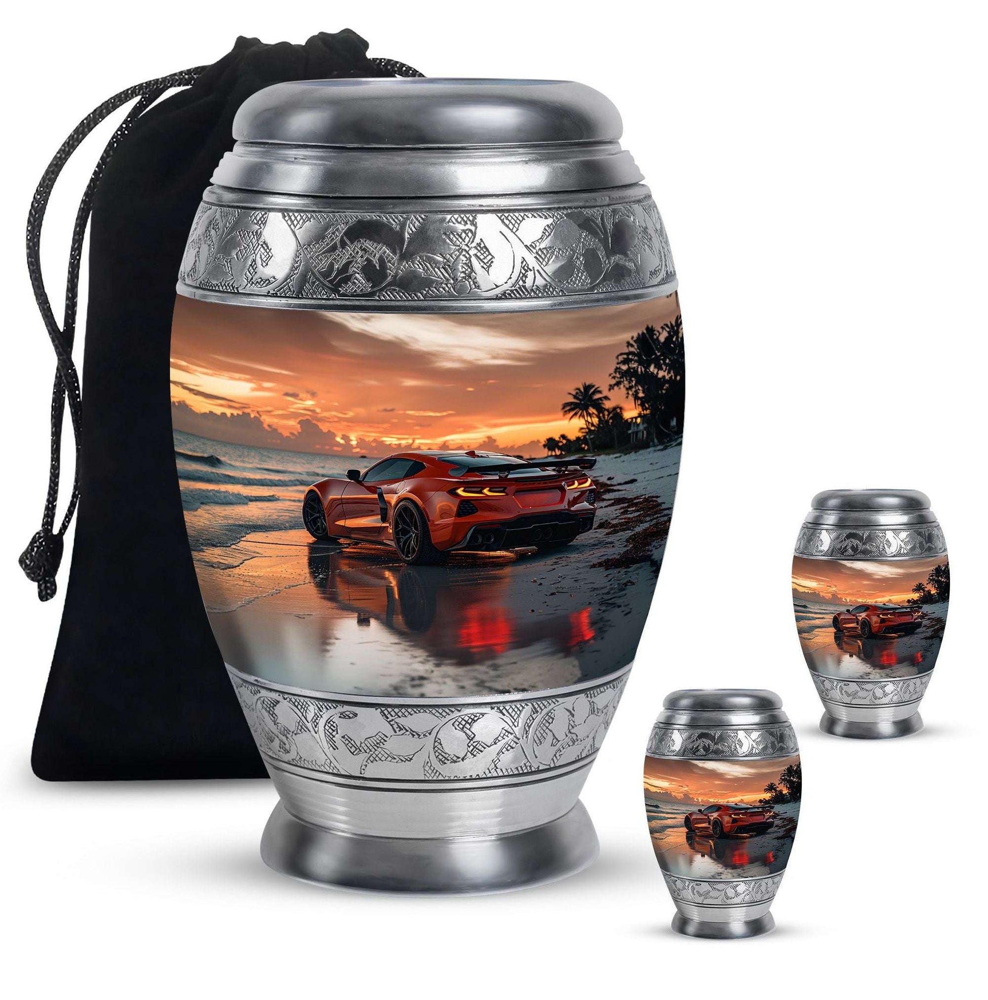 Car Theme Large Urn With 2 Keepsake Urn