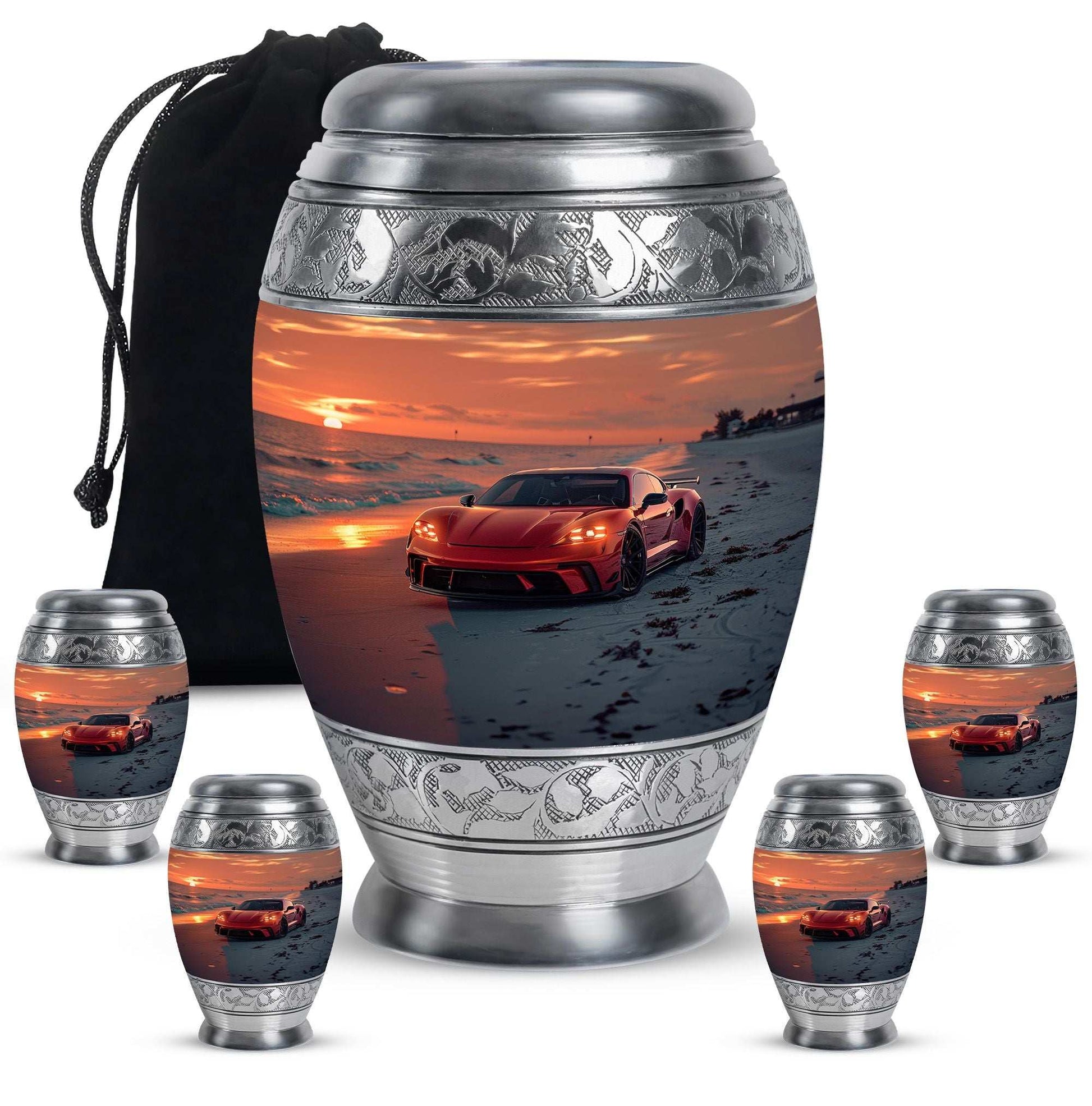 Car Theme Large Urn With 4 Keepsake Urn