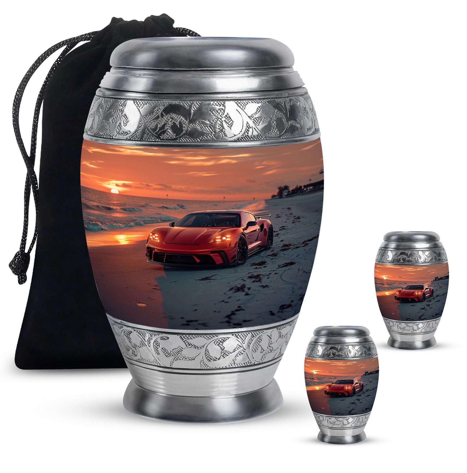 Car Theme Large Urn With 2 Keepsake Urn