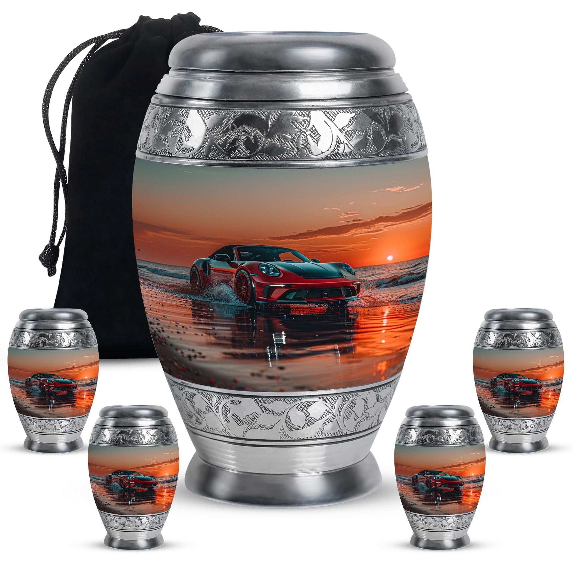 Car Theme Large Urn With 4 Keepsake Urn