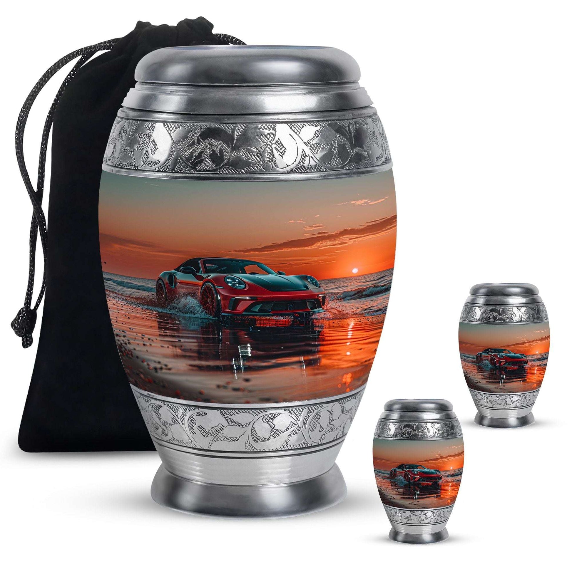 Car Theme Large Urn With 2 Keepsake Urn