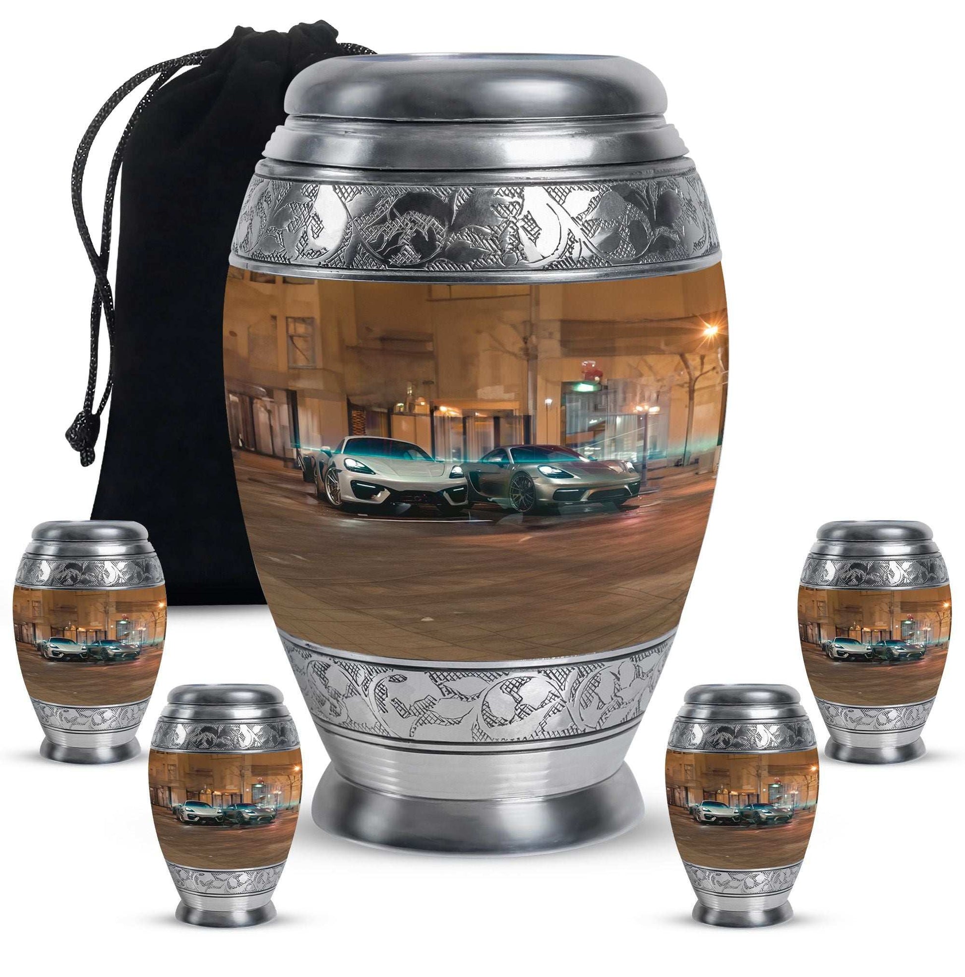 Car Theme Large Urn With 4 Keepsake Urn