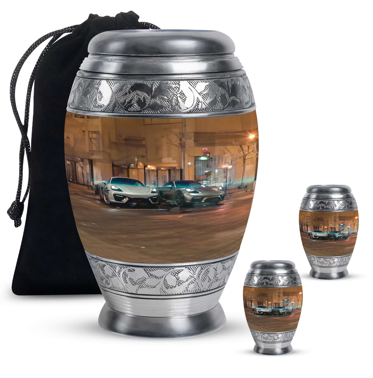 Car Theme Large Urn With 2 Keepsake Urn