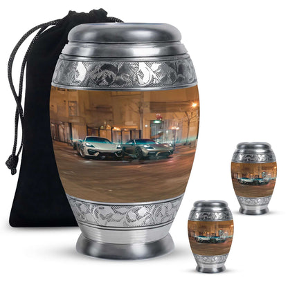 Car Theme Large Urn With 2 Keepsake Urn