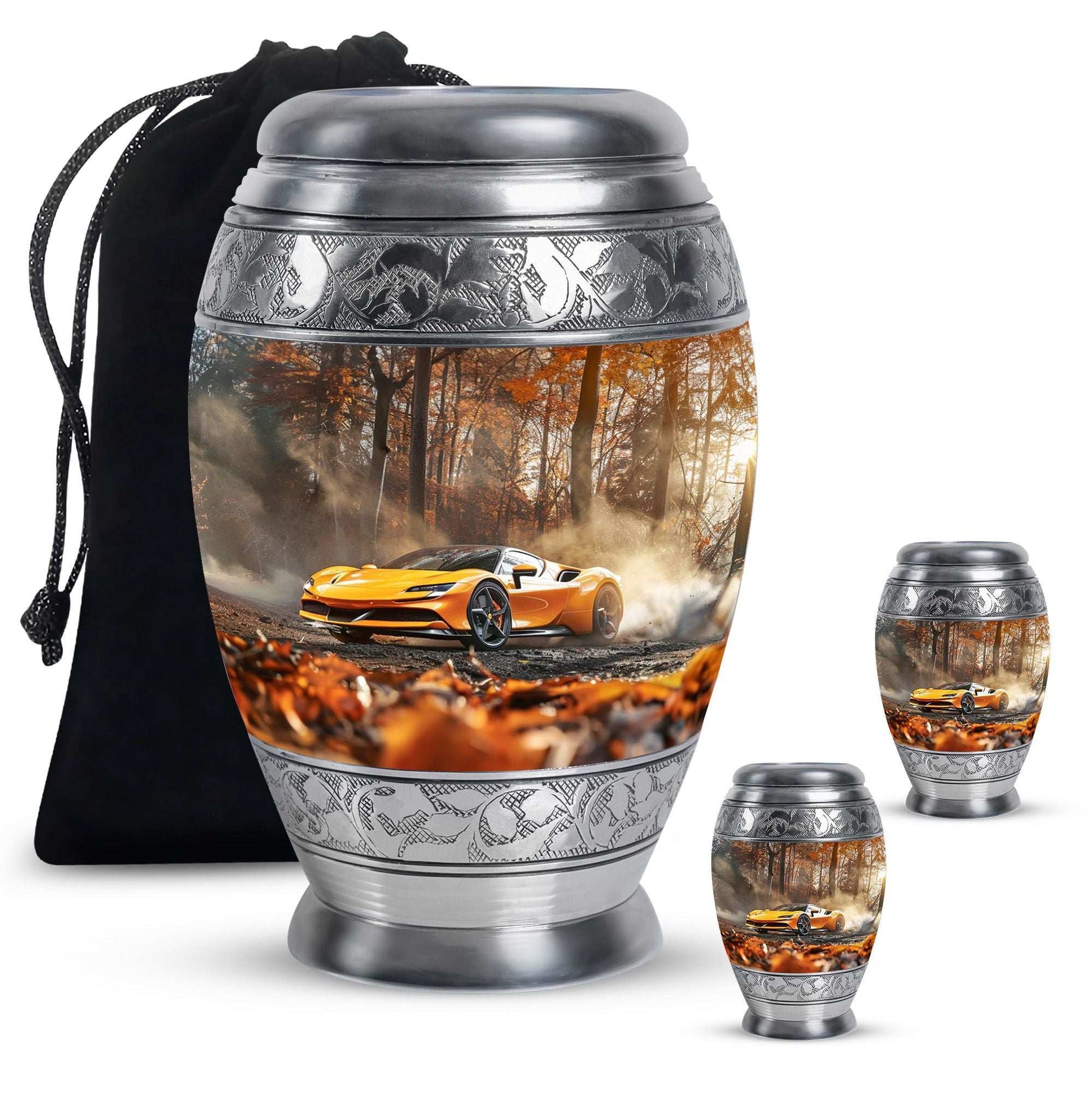 Car Theme Large Urn With 2 Keepsake Urn