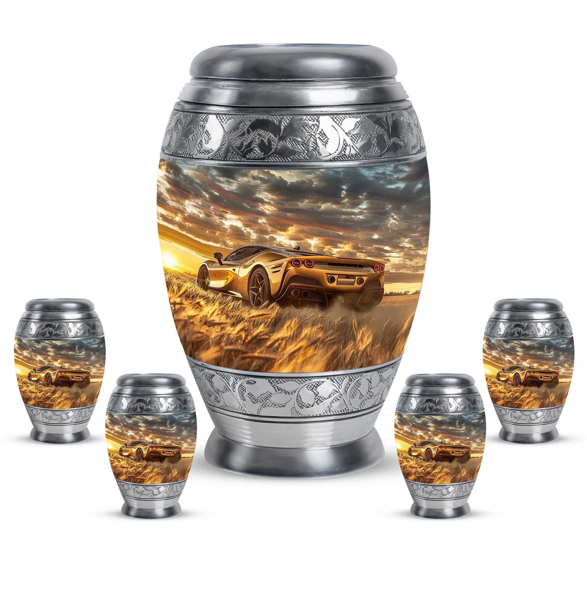 Car Theme Large Urn With 4 Keepsake Urn