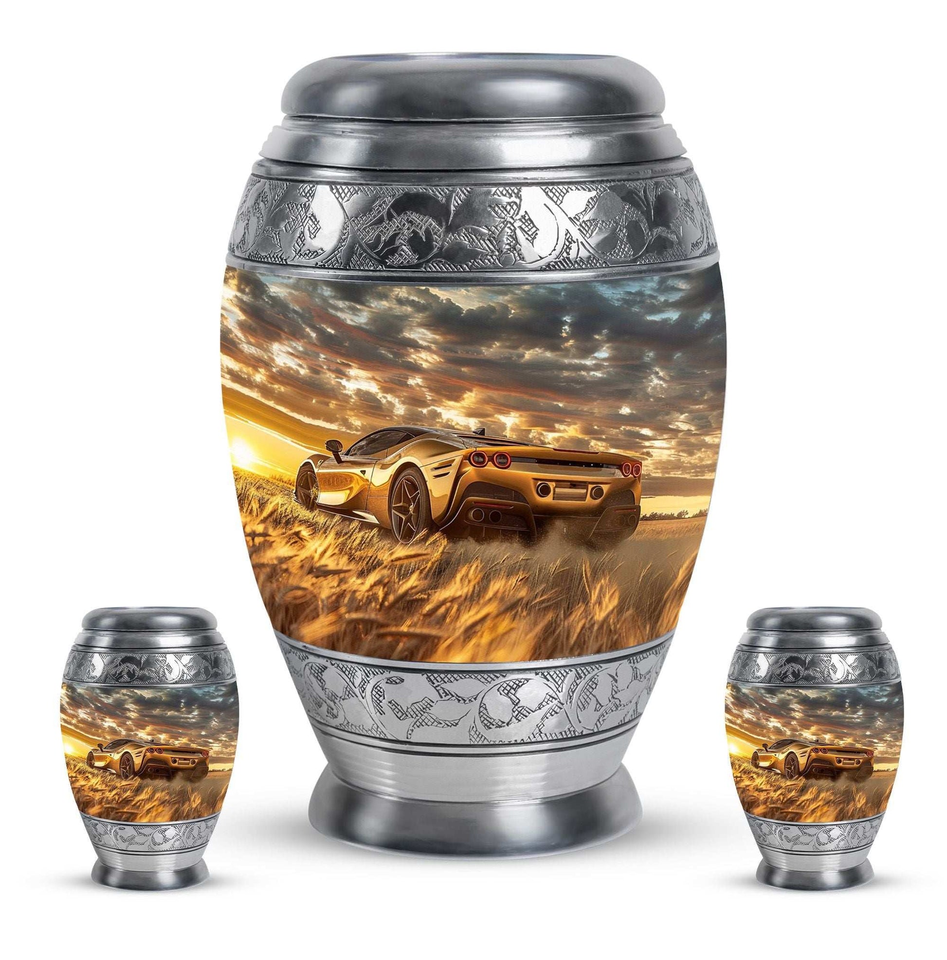 Car Theme Large Urn With 2 Keepsake Urn