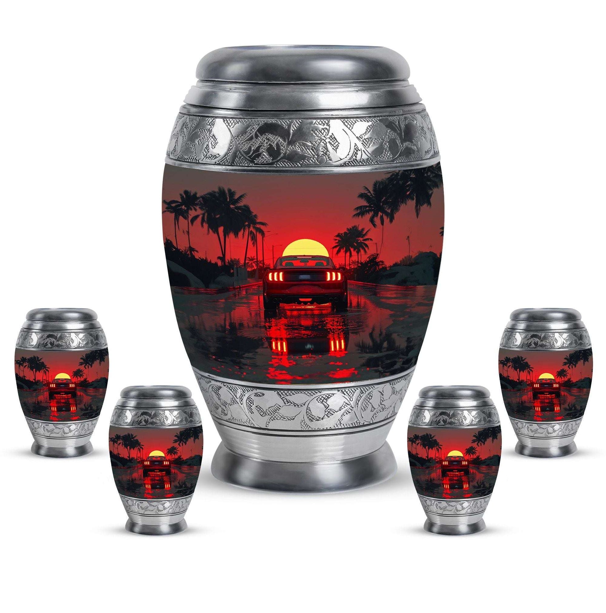 Car Theme Large Urn With 4 Keepsake Urn