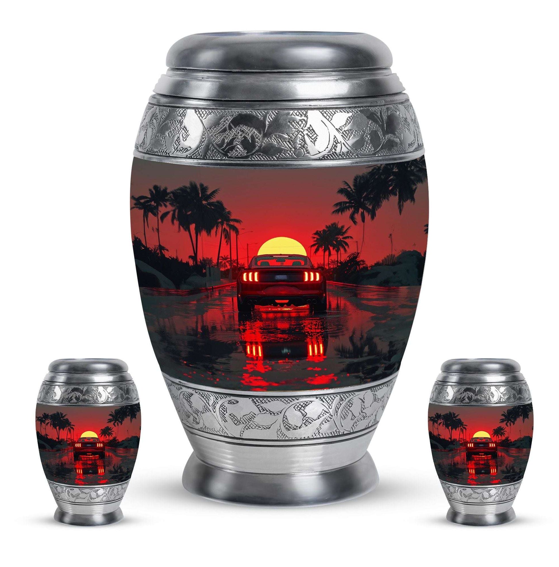 Car Theme Large Urn With 2 Keepsake Urn