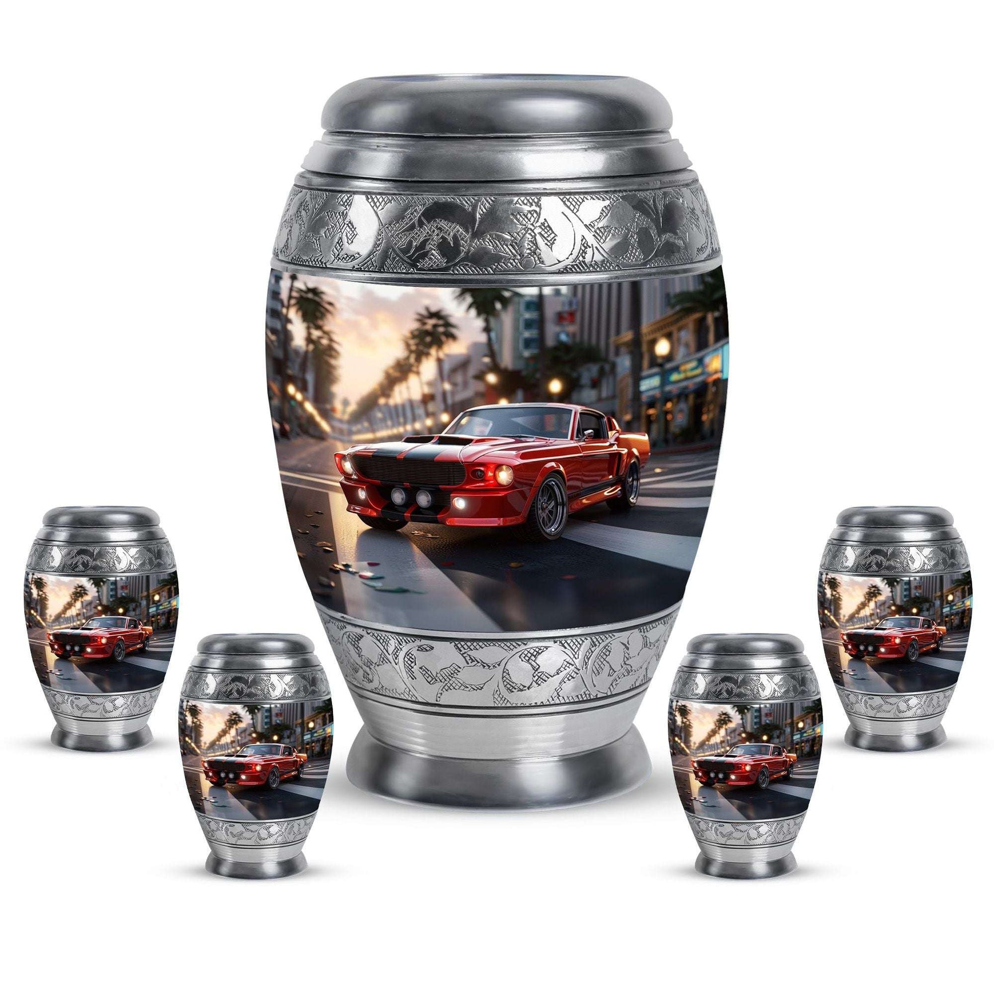 Car Theme Large Urn With 4 Keepsake Urn
