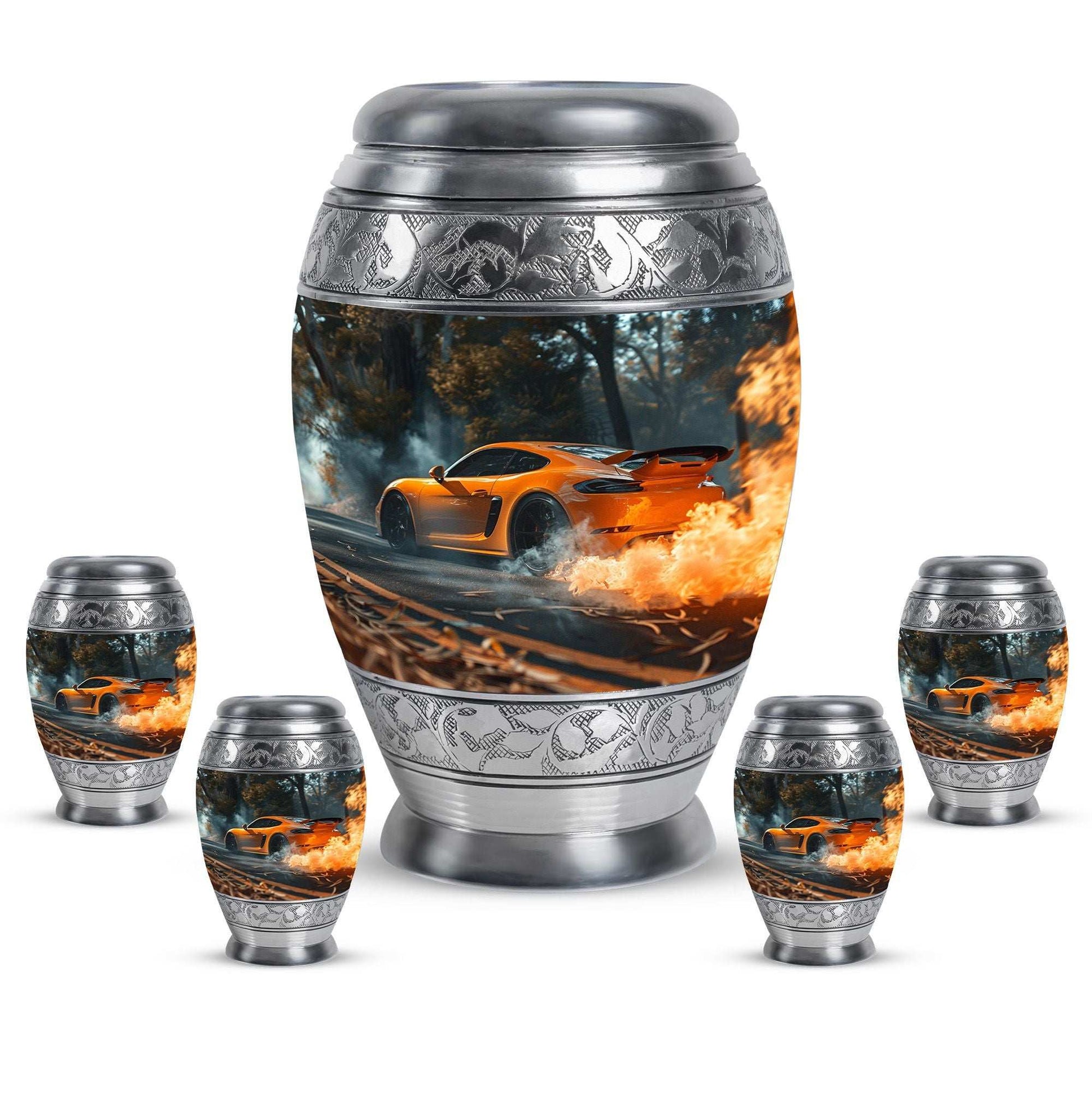 Car Theme Large Urn With 4 Keepsake Urn