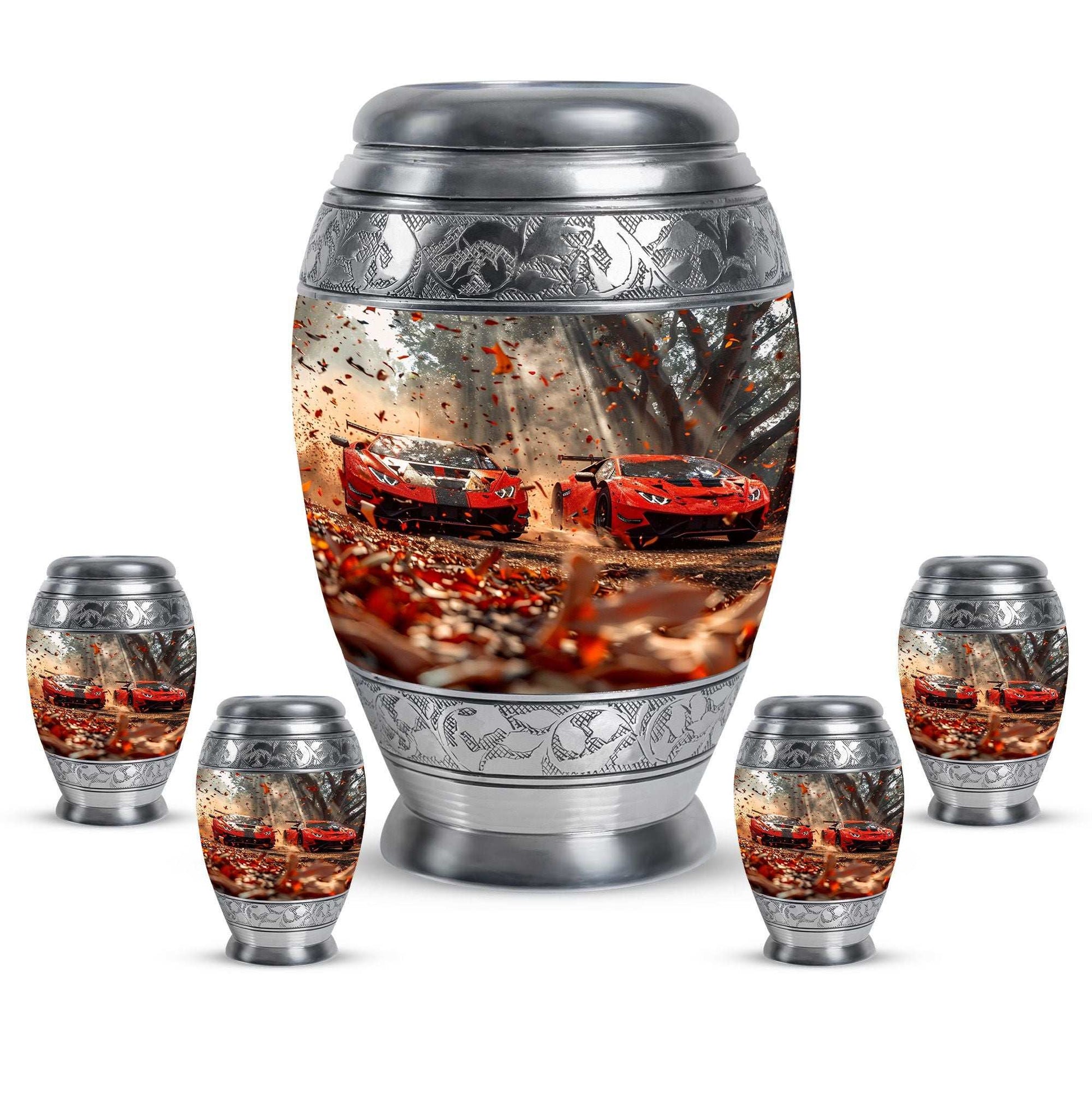 Car Theme Large Urn With 4 Keepsake Urn