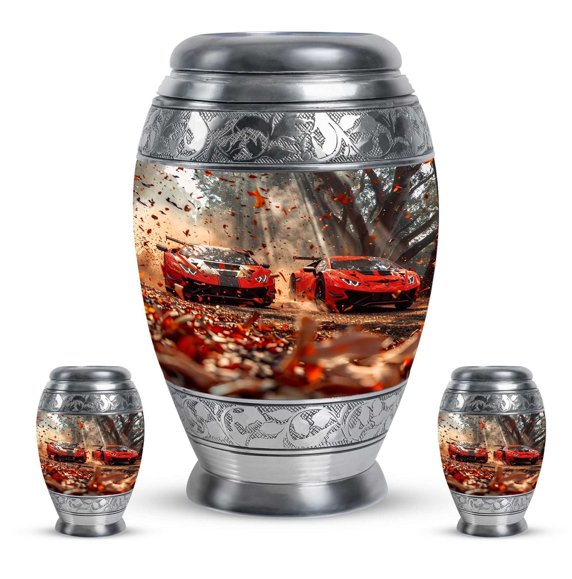 Car Theme Large Urn With 2 Keepsake Urn