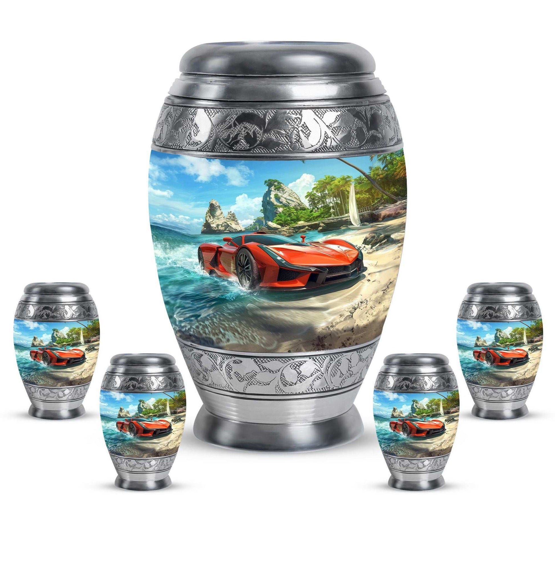 Car Theme Large Urn With 4 Keepsake Urn