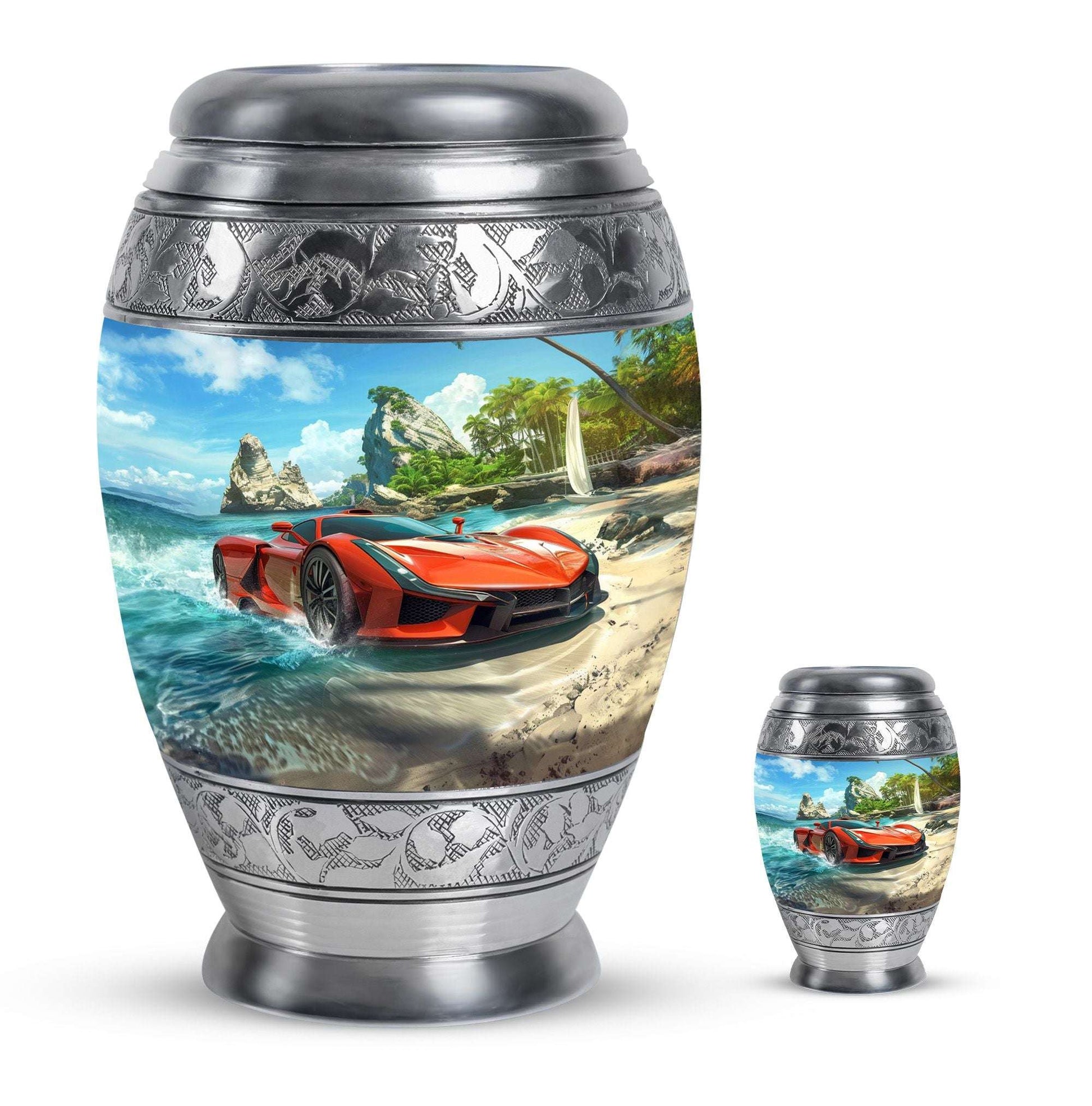 Car Theme Large Urn With 1 Keepsake Urn