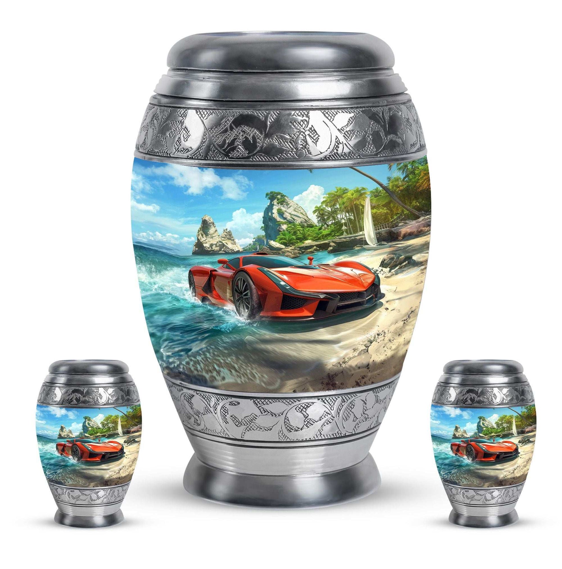 Car Theme Large Urn With 2 Keepsake Urn