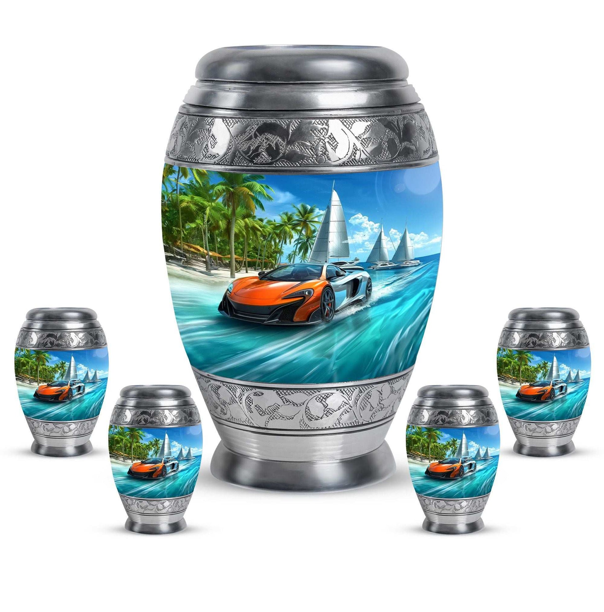 Car Theme Large Urn With 4 Keepsake Urn