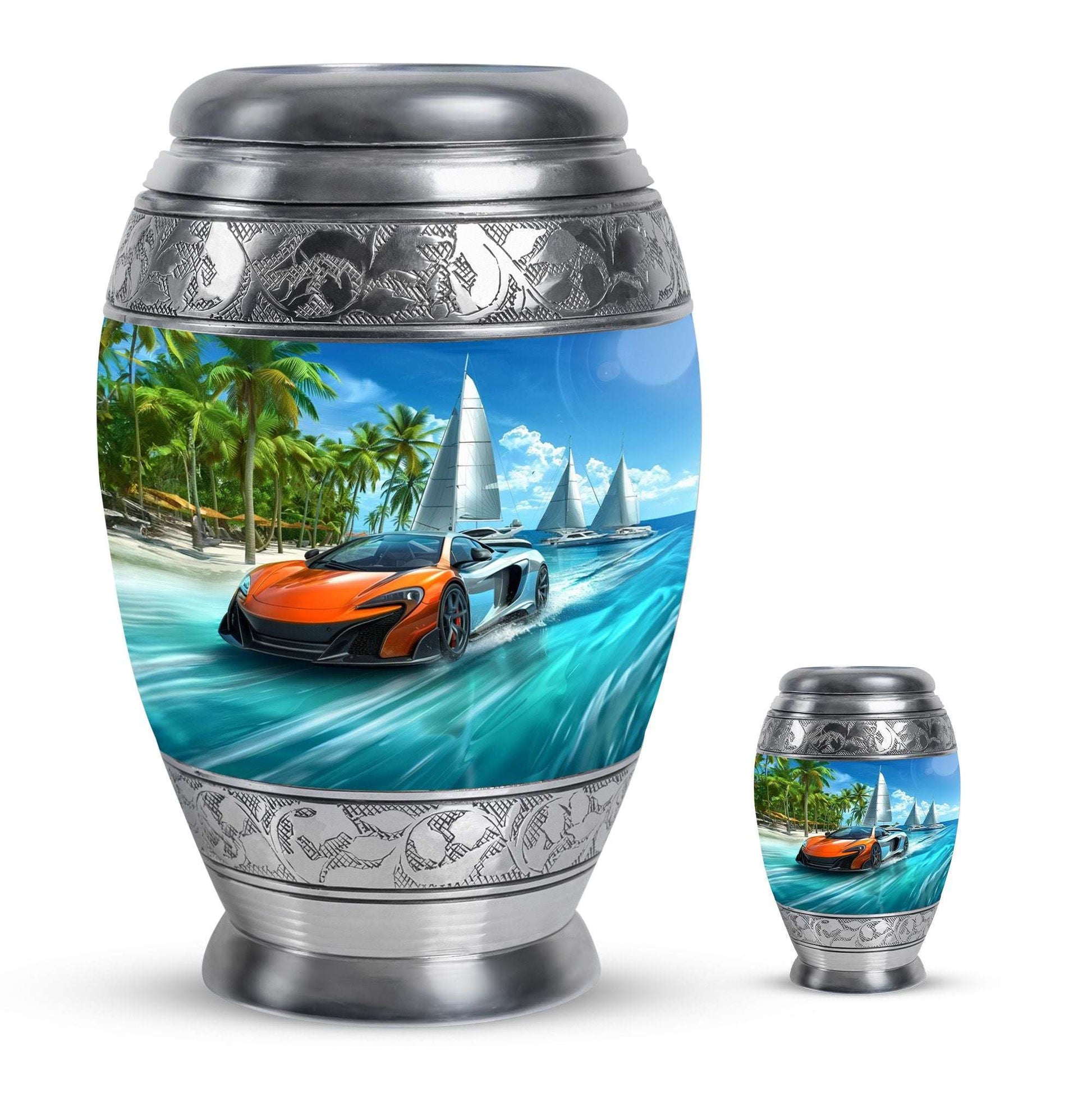 Car Theme Large Urn With 1 Keepsake Urn