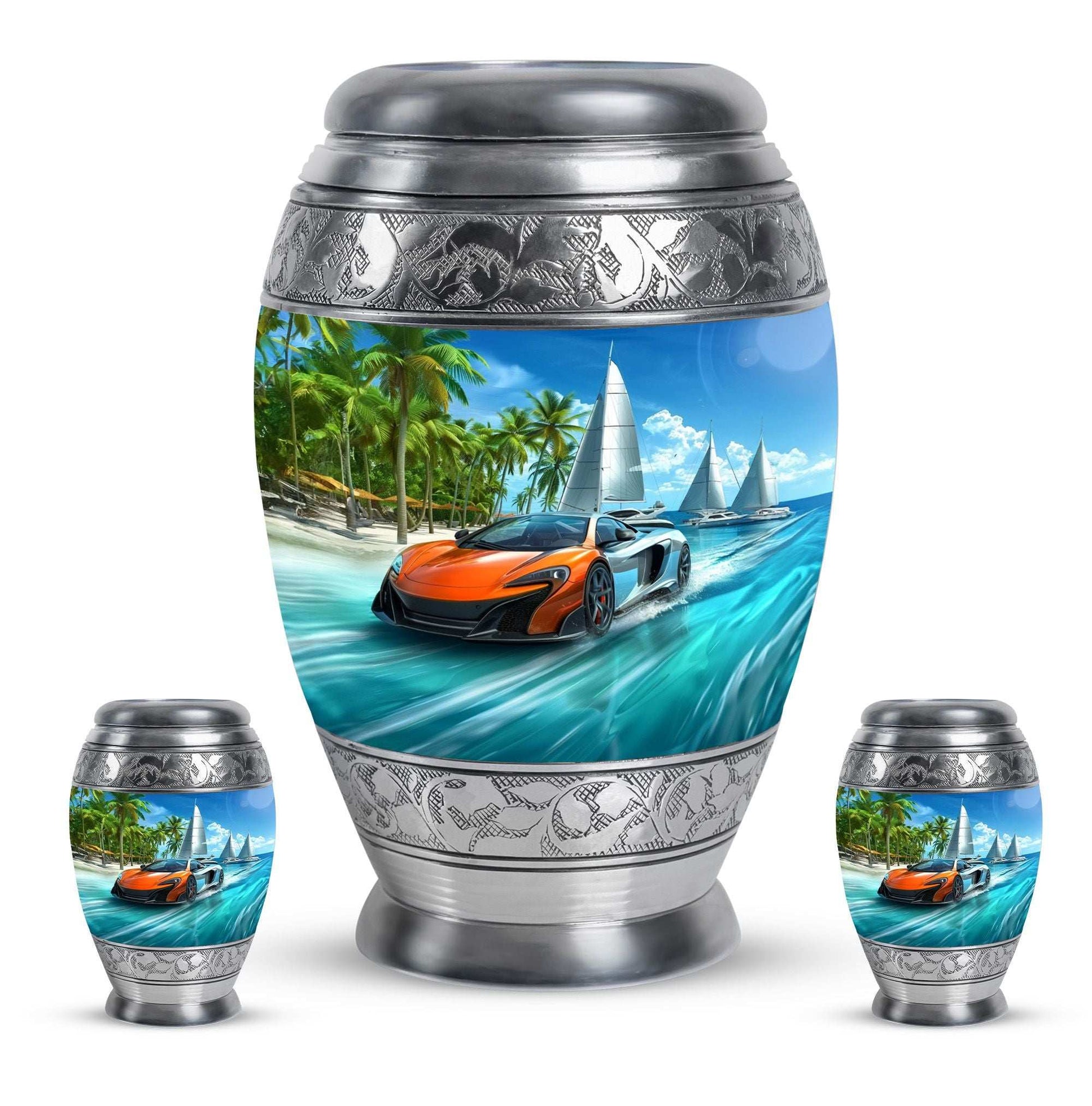Car Theme Large Urn With 2 Keepsake Urn