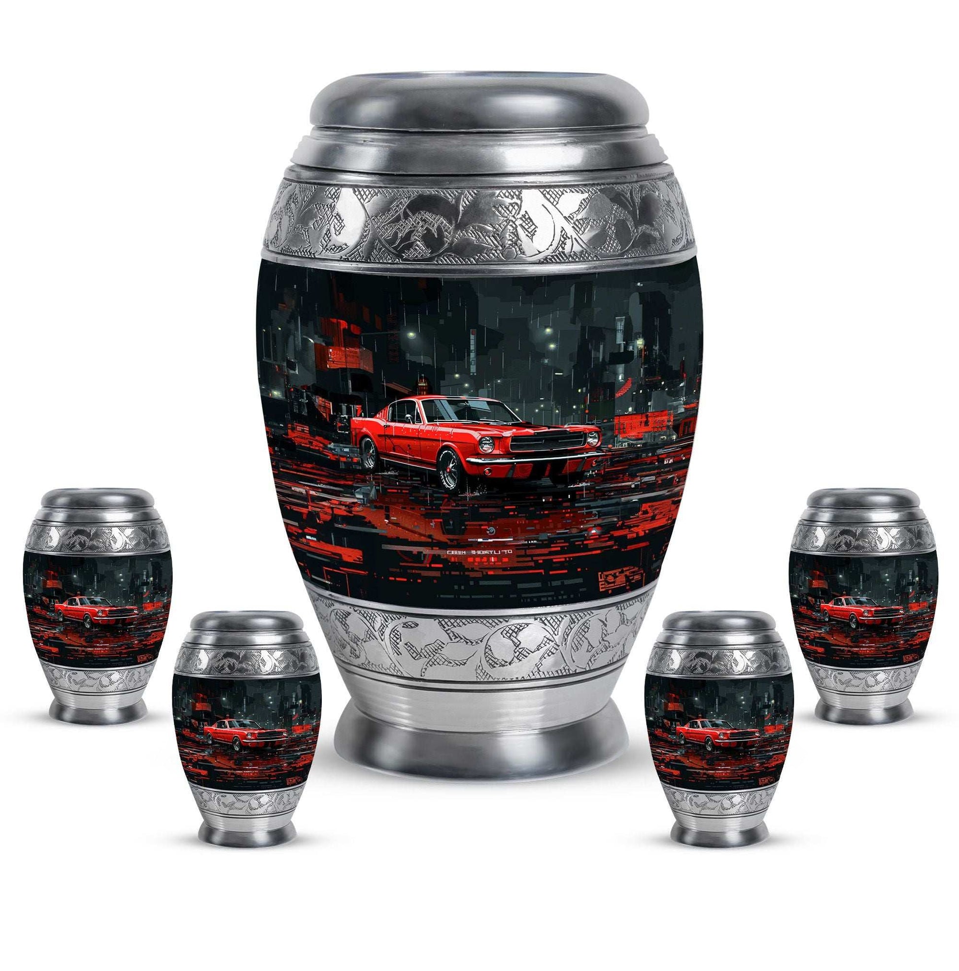 Car Theme Large Urn With 4 Keepsake Urn